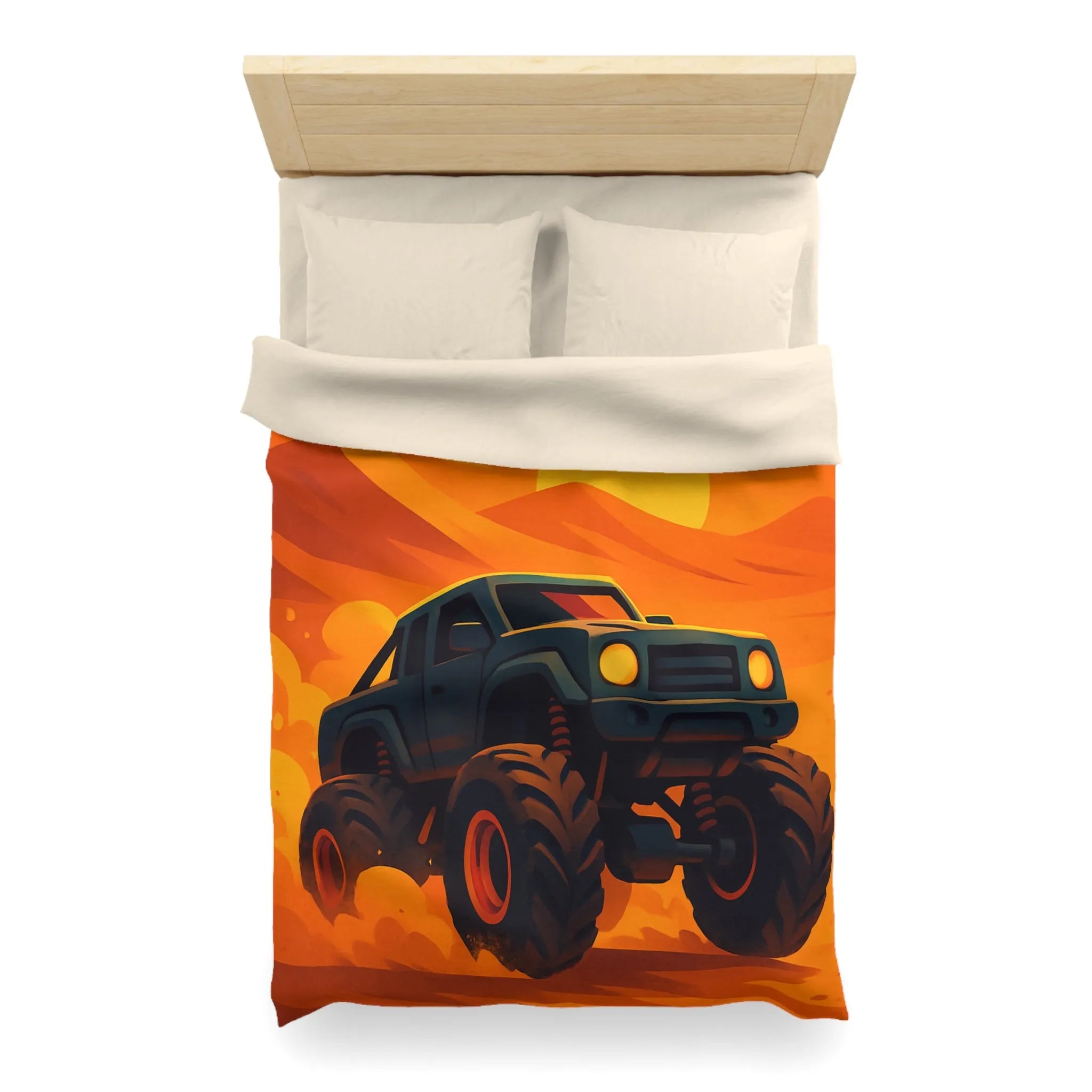 Housse de couette camion monstres désert coucher de soleil aventure pour chambre d'enfant