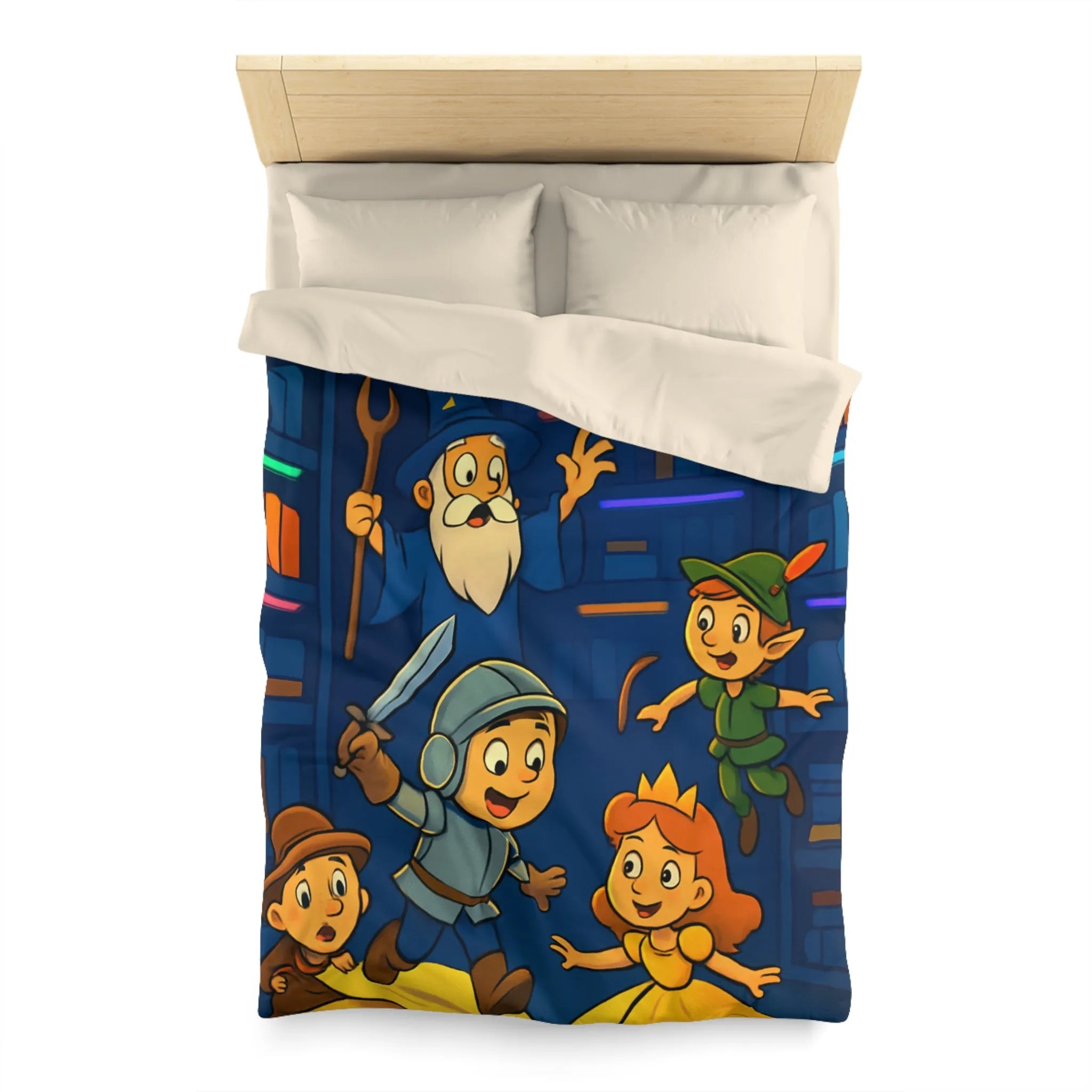 Housse de Couette Enchantée pour Enfants avec Contes Magiques et Personnages Historiques Colorés