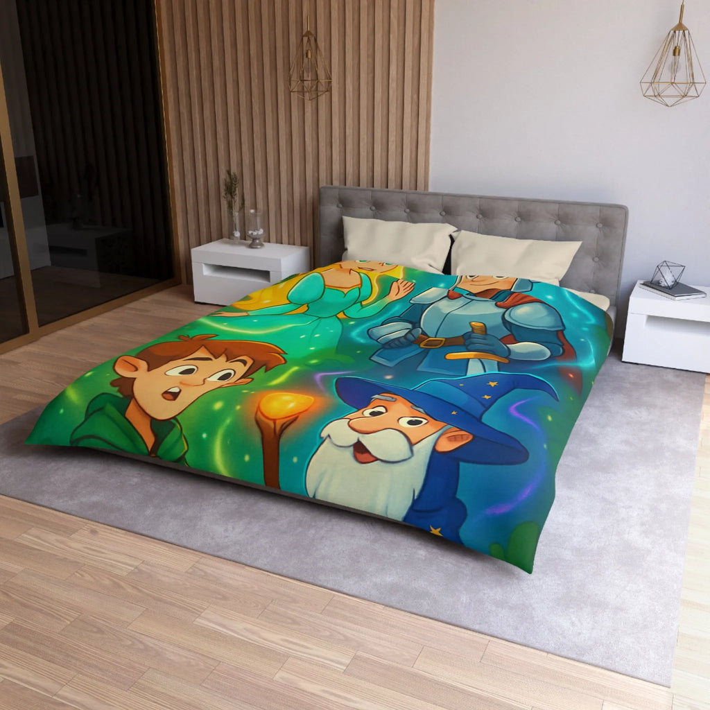 Housse de couette avec chevalier, magicien, princesse et elfes pour chambre enfant
