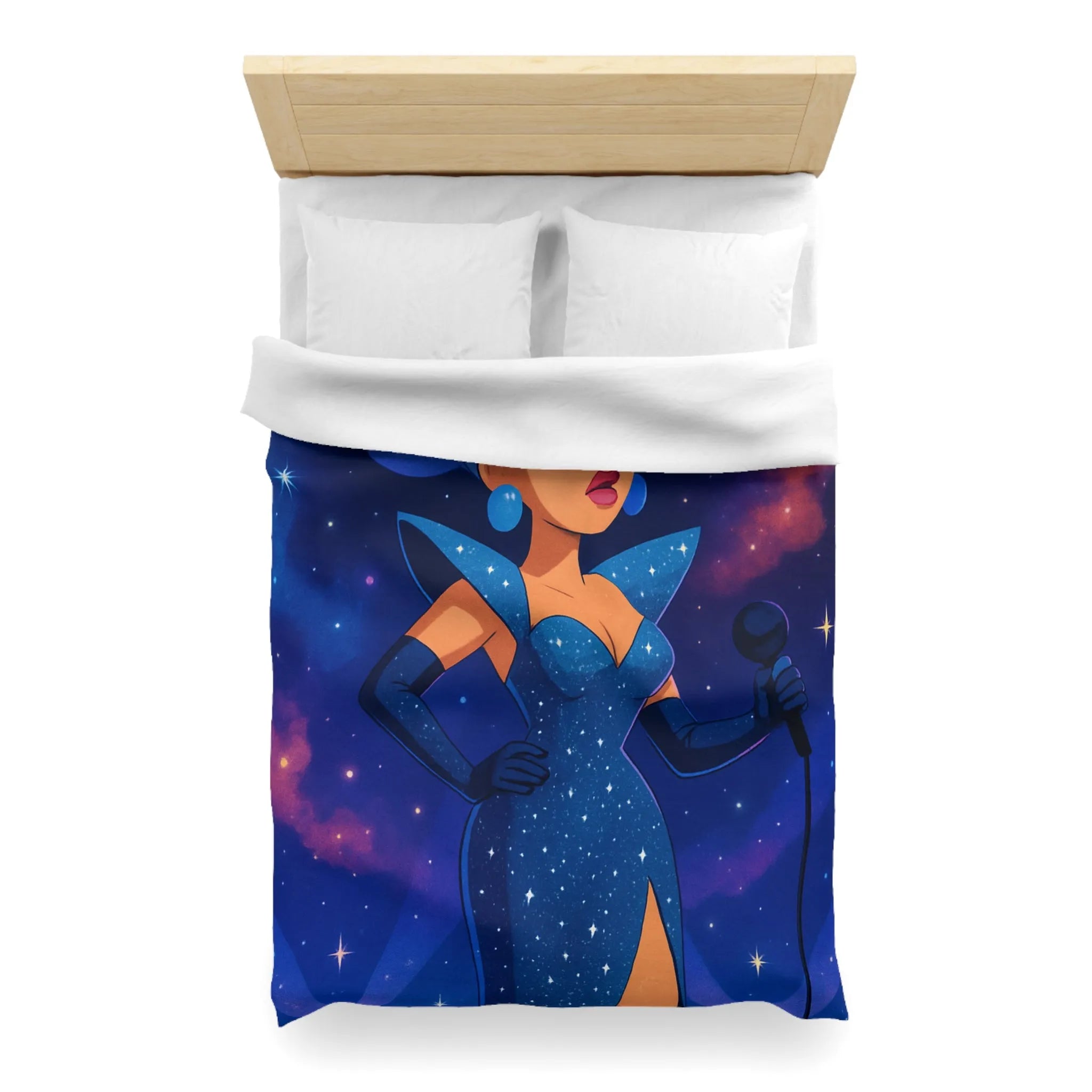 Housse de couette glamour avec étoile, chanteuse et ciel cosmique pour chambre moderne