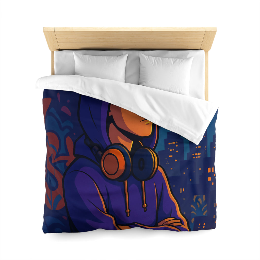 Housse de Couette Style Urbain avec Motifs Musique et Paysage Nocturne Animé