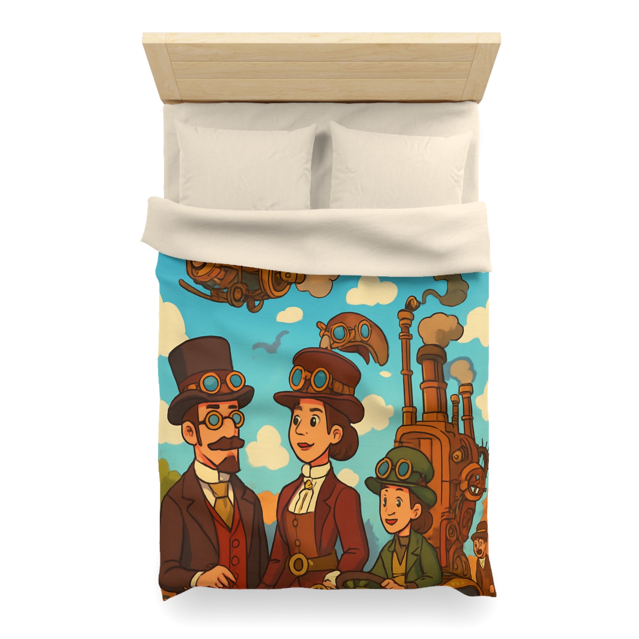 Housse de couette style rétro avec motifs steampunk et engins volants artistiques