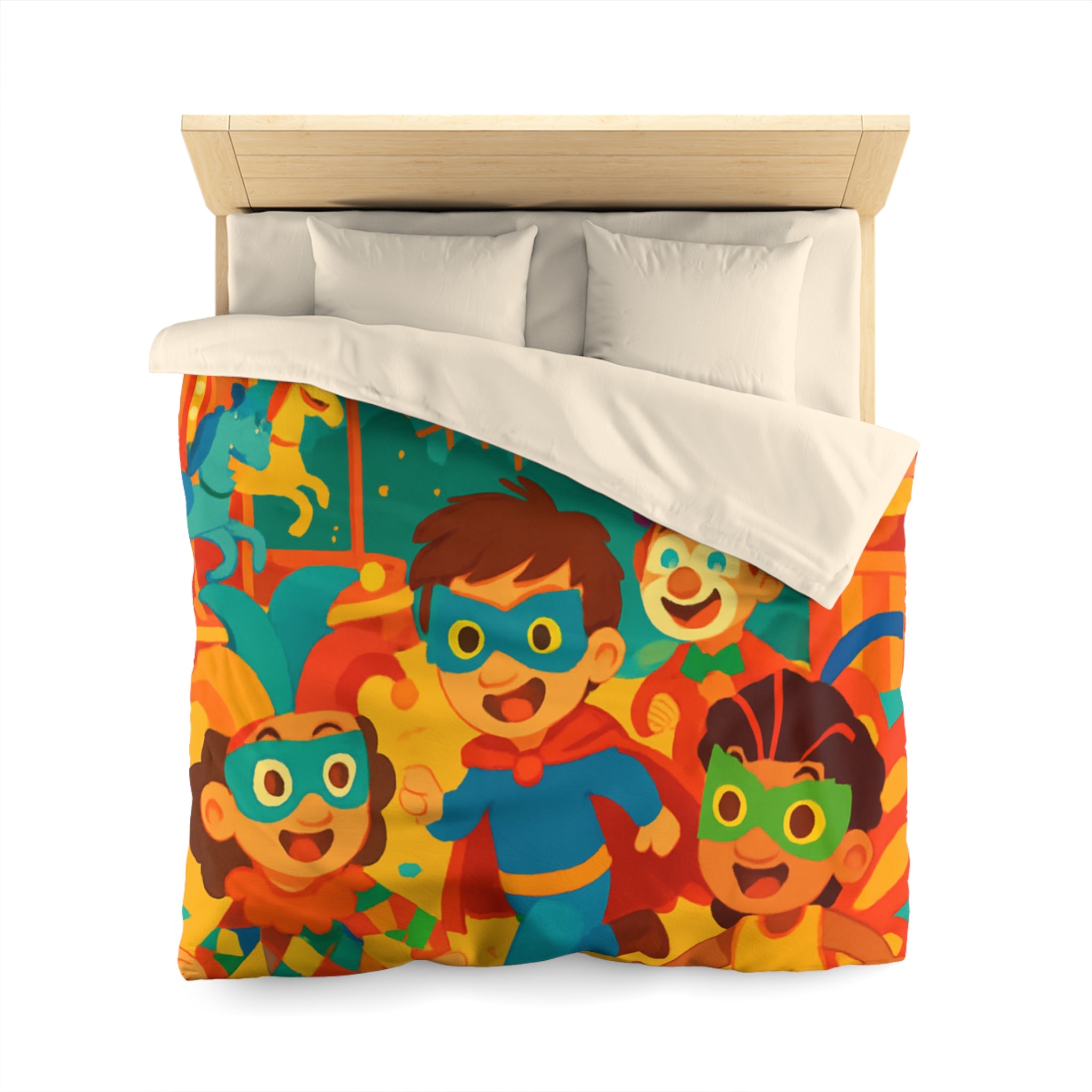 Joyeuse fête foraine avec enfants costumés courant joyeusement parmi attractions colorées nocturnes