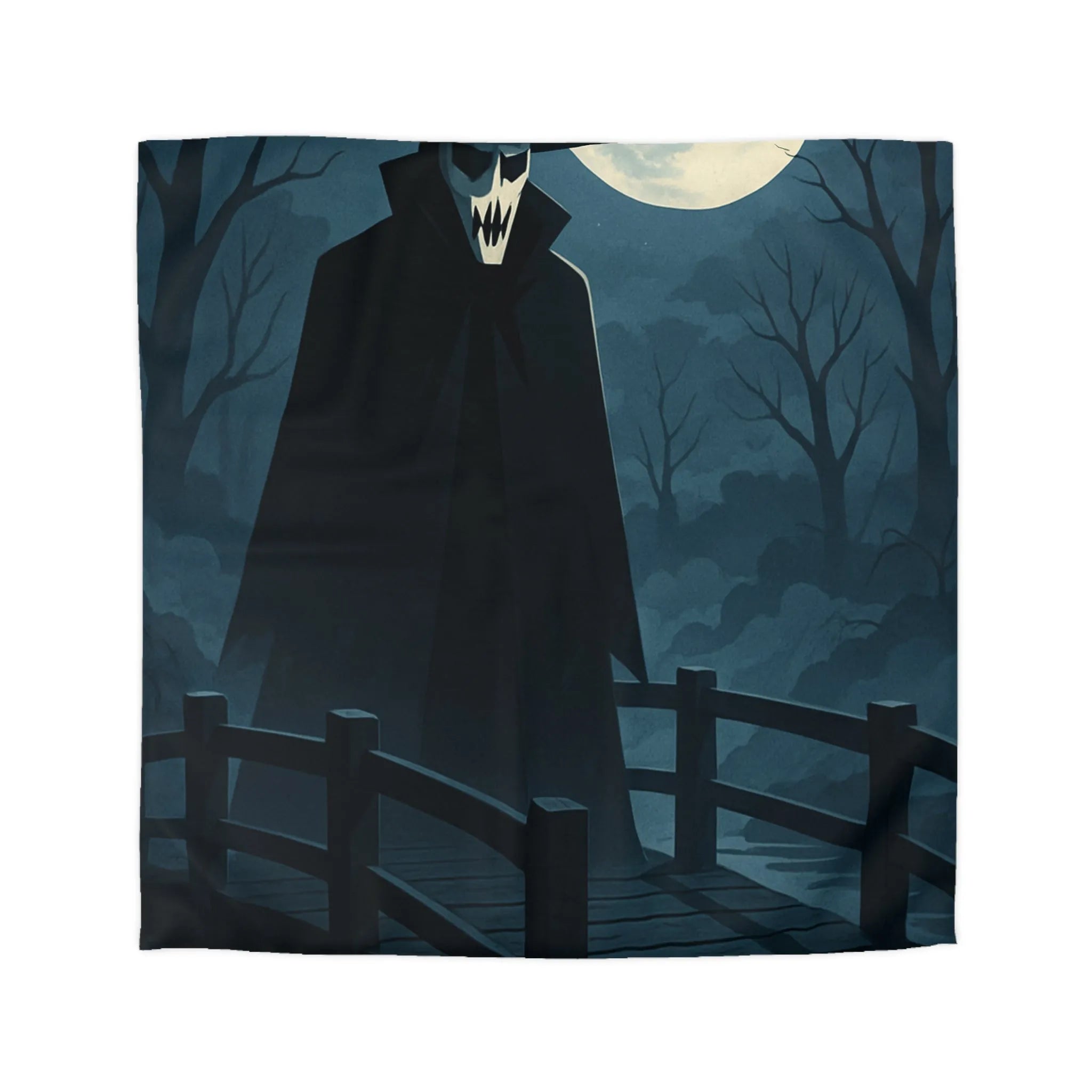 Housse de couette inspirée par l'art effrayant d'un paysage nocturne mystérieux.