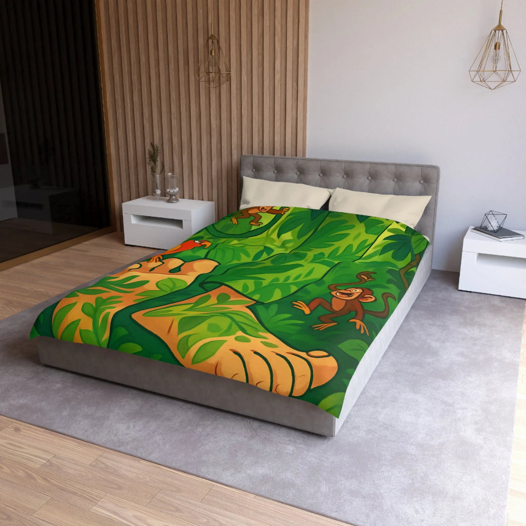 Housse de couette jungle colorée avec singes joyeux et perroquet exotique