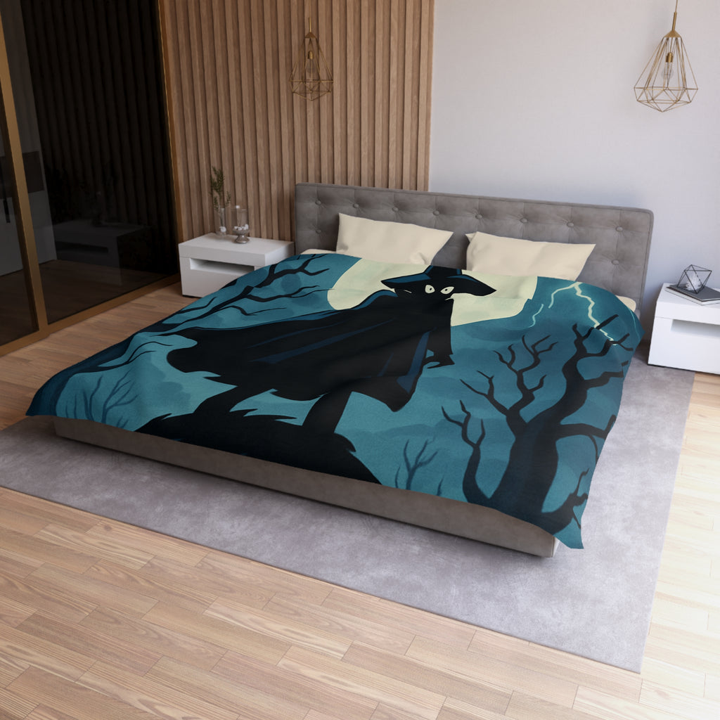 Plongez dans une scène nocturne mystérieuse avec silhouette et hibou sous lune pleine