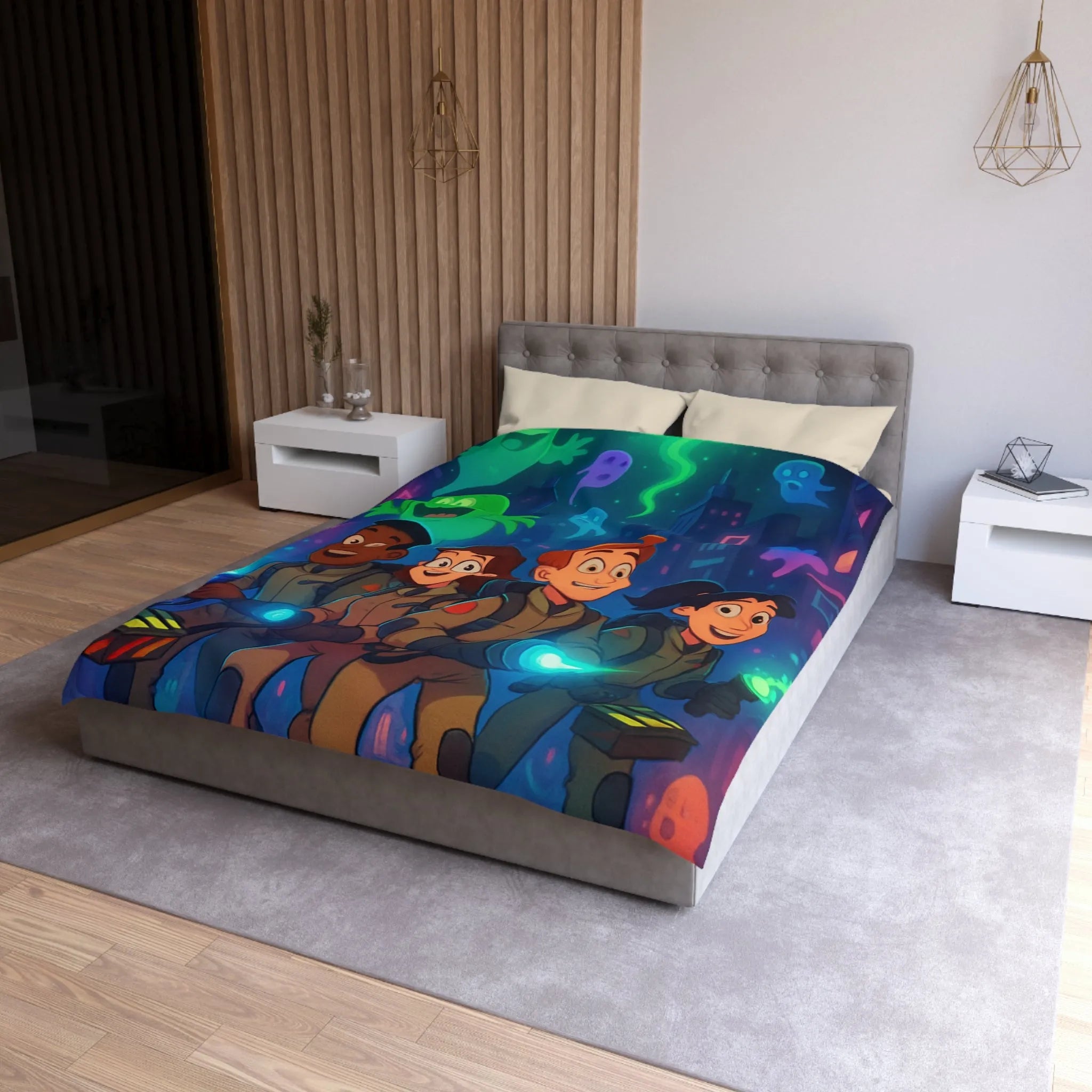 Housse de couette fantômes stylisés chasseurs de spectres pour chambre d'enfant joyeuse et colorée