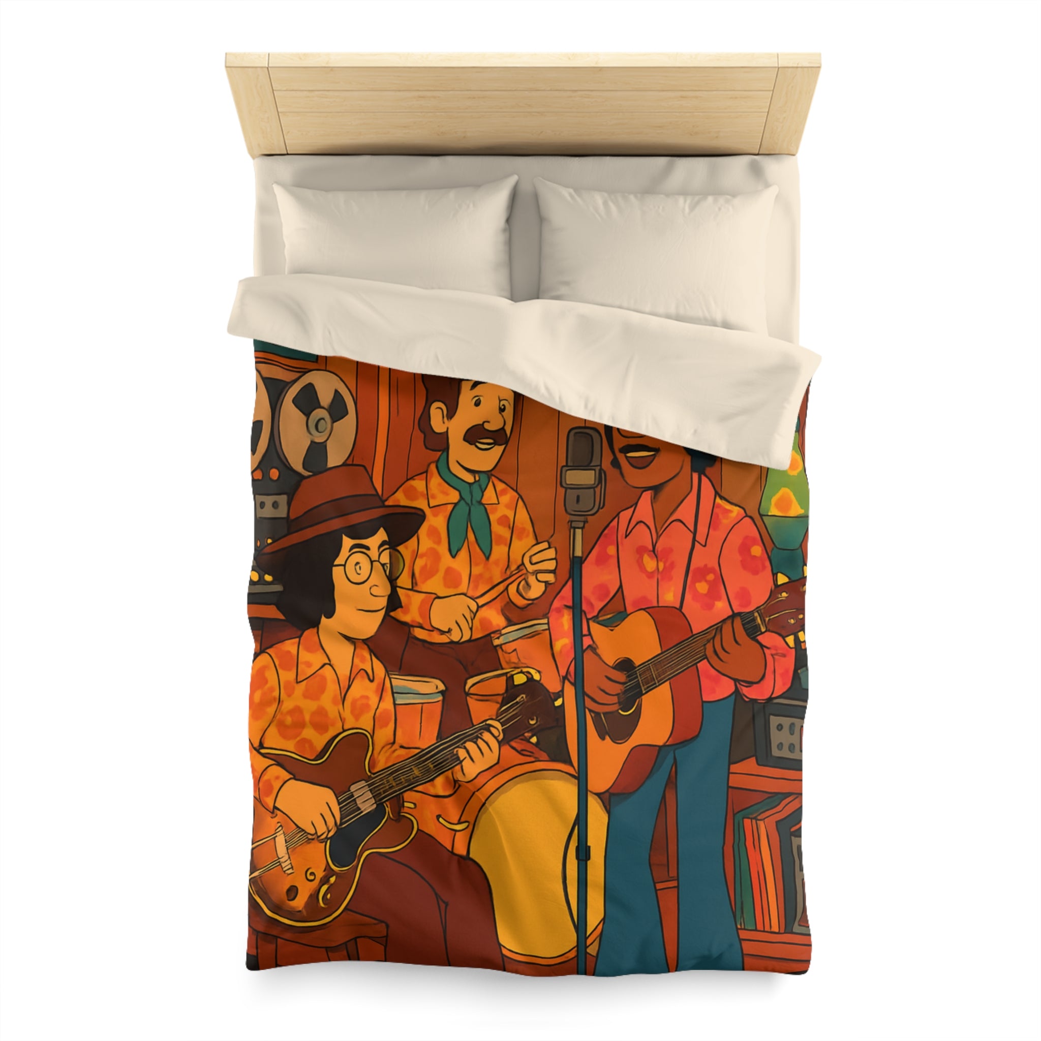 Housse de Couette Vintage avec Musiciens Rétro Jouant de la Guitare et Chanteur