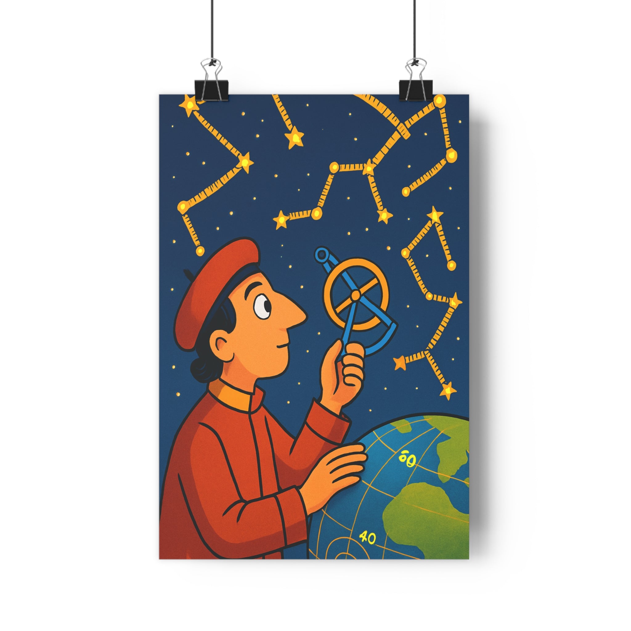 Poster décoratif anime rouge bleu doré mystique céleste enfant chambre constellation étoile instrument observation