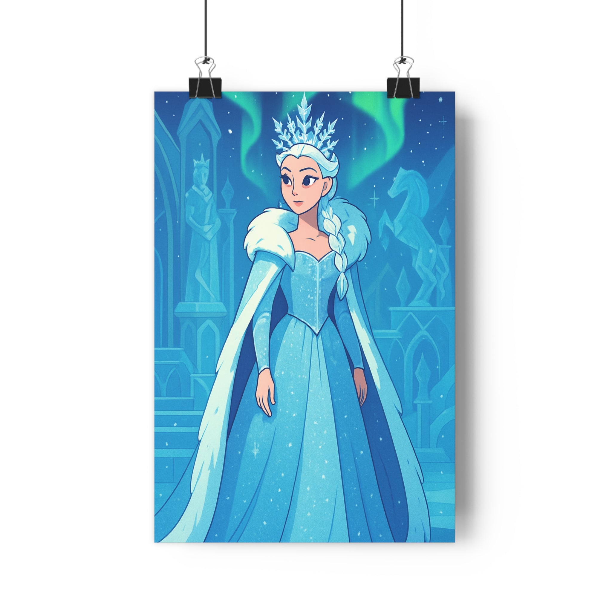 Poster décoratif animé bleu blanc féerique chambre salon magique hiver reine glace majestueuse qualité