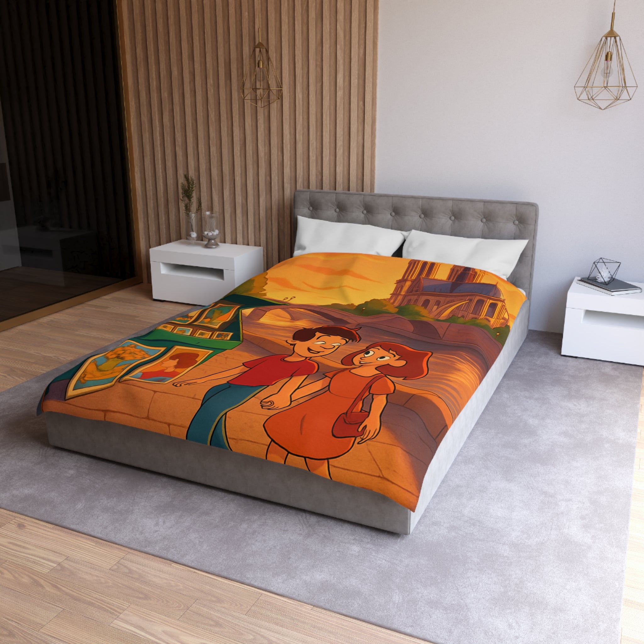 Housse de Couette Romance Parisienne Au Coucher Du Soleil Avec Vue Cathédrale