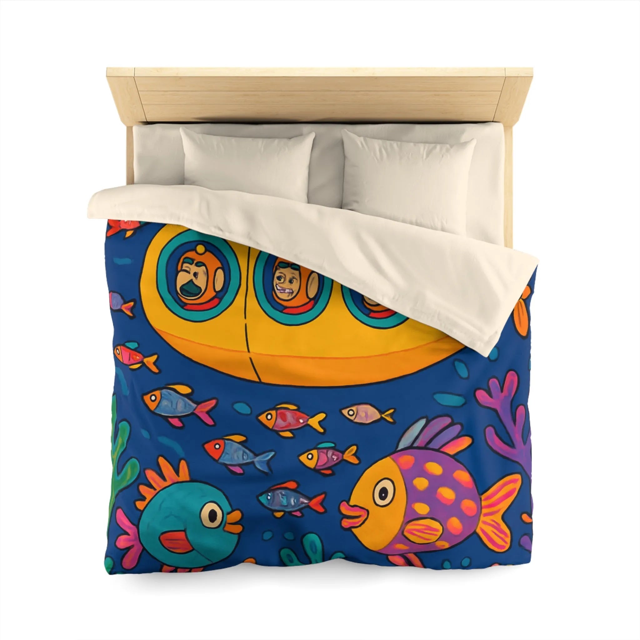 Housse De Couette Colorée Sous-Marine Avec Sous-Marin Jaune Et Poissons Amusants