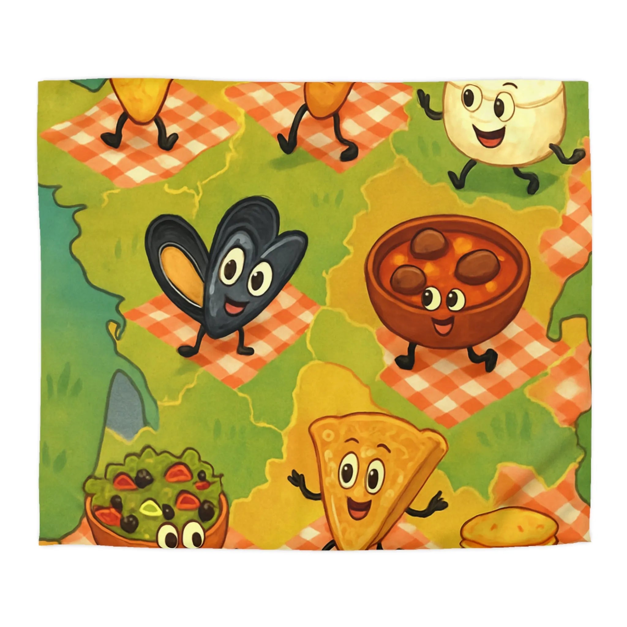 Housse de couette colorée avec motif ludique de spécialités culinaires françaises