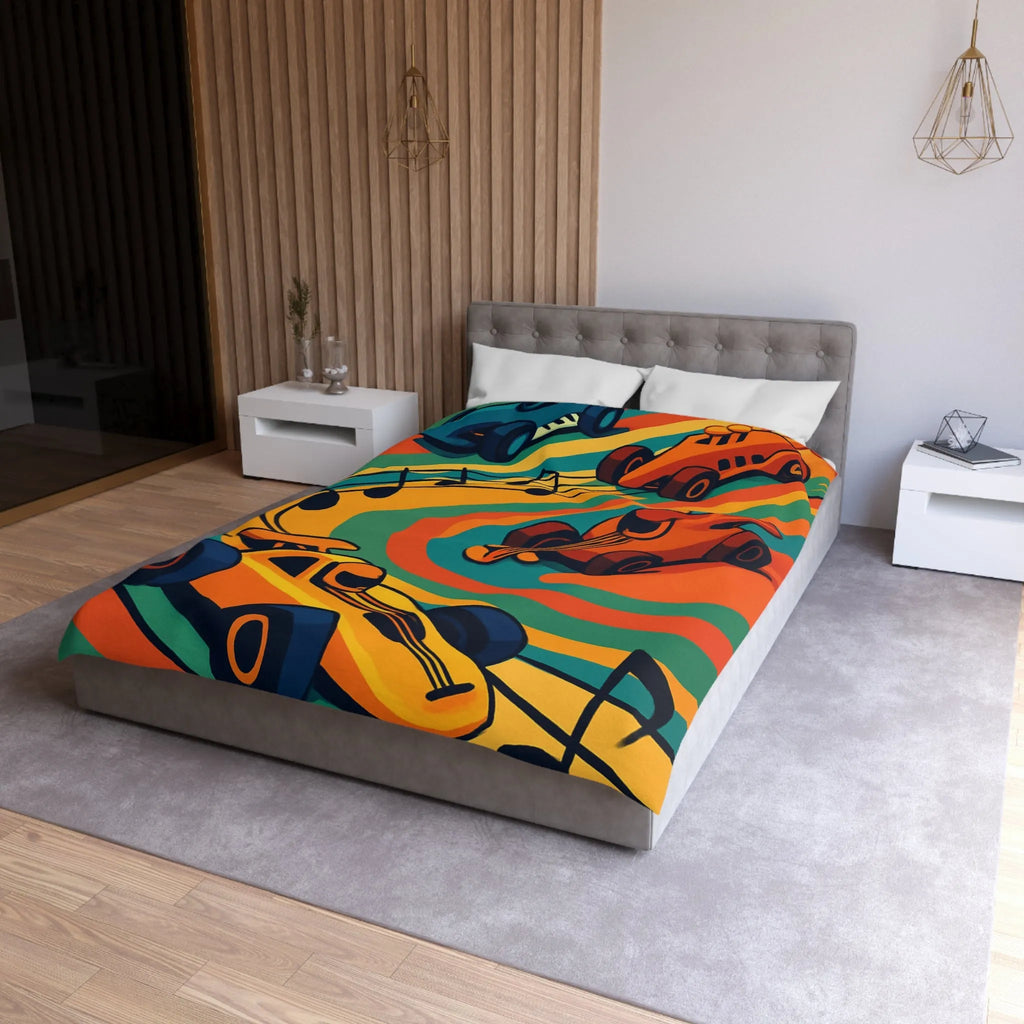 Housse de Couette Course Voitures Musique Vibrante pour Chambre Enfant Thème Animation