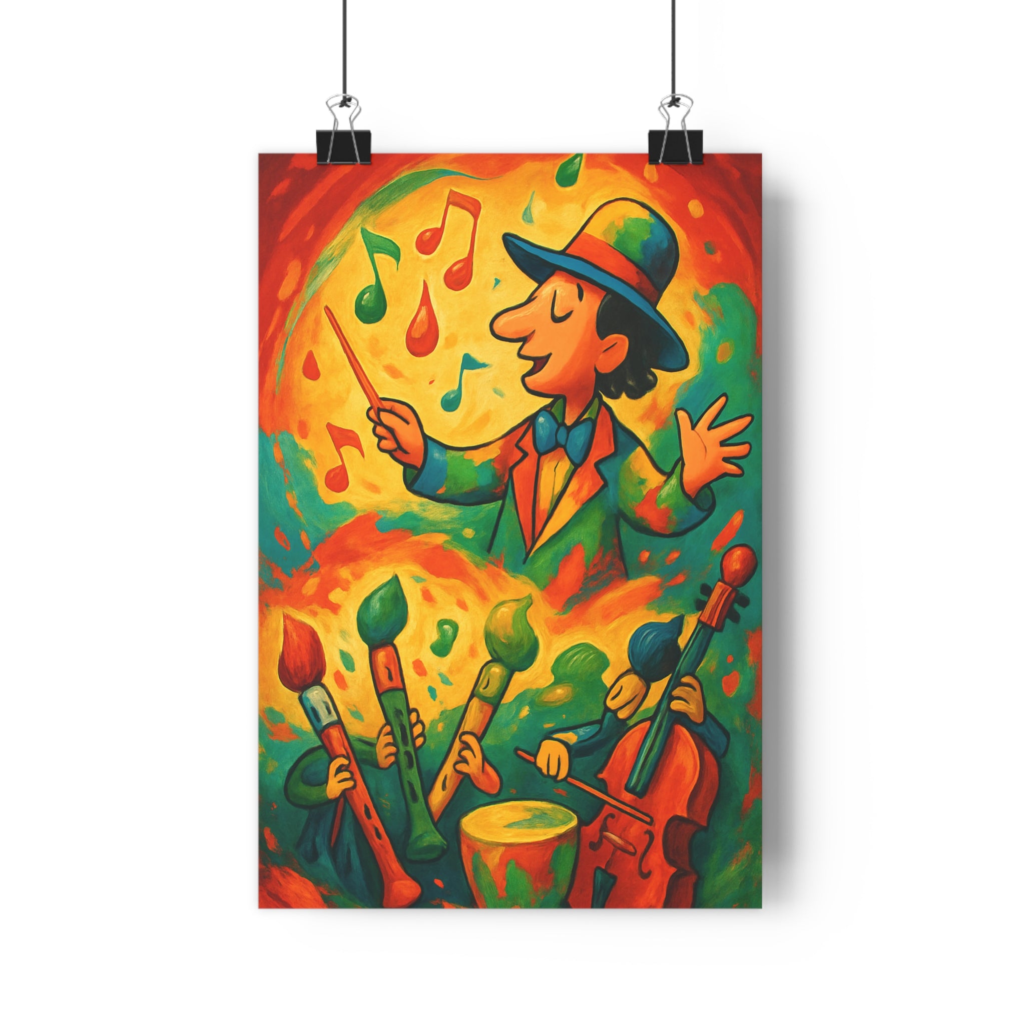 Poster décoratif dessin animé musical joyeux orange vert bleu salon chambre dynamique enfant qualité