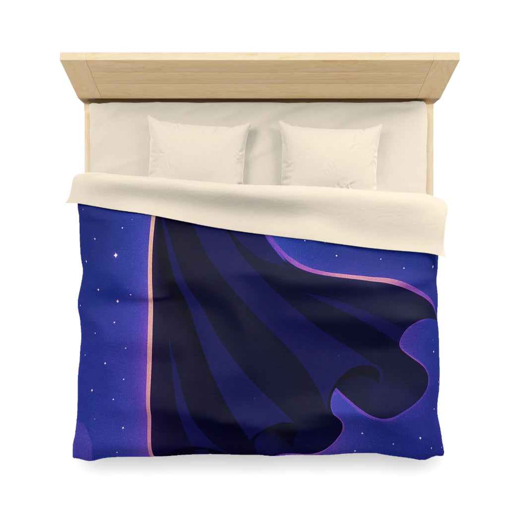 Housse de couette mystérieuse avec silhouette en cape sous un ciel étoilé magique