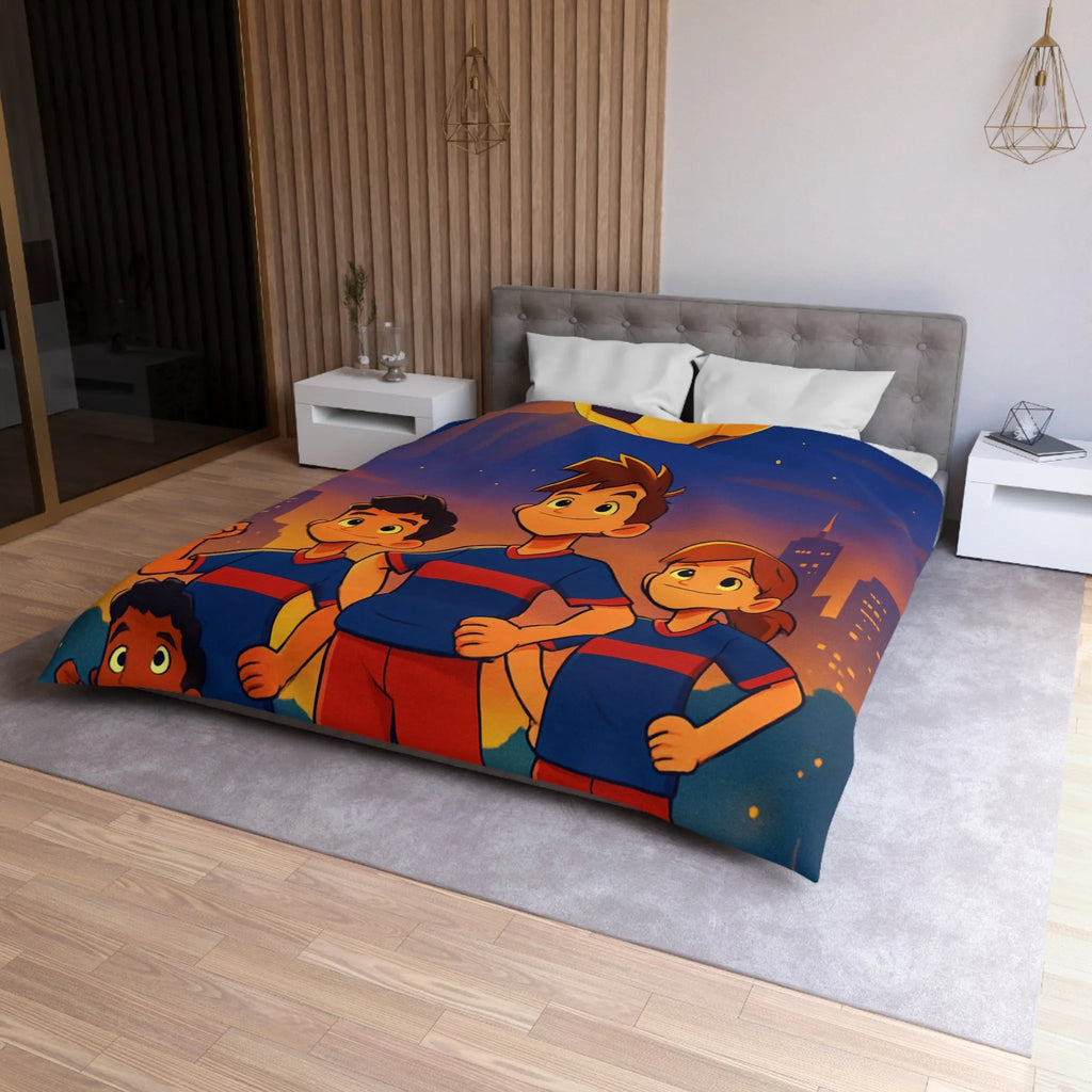 Housse de Couette Enfants avec Équipe de Football et Ballon Étoilé en Soirée