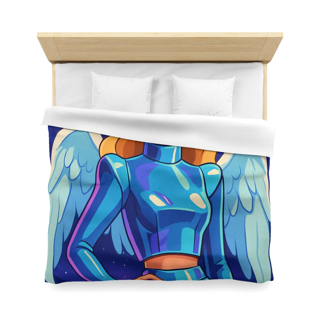 Housse de couette galactique avec ange moderne et planètes, style futuriste coloré