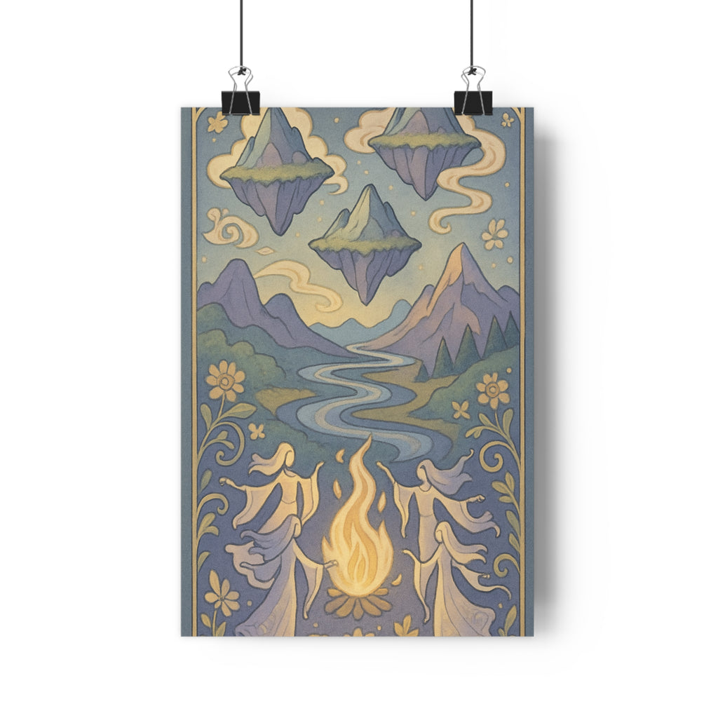 Poster décoratif bohème paysage fantastique pastel cartoon magique mystique salon chambre art mural ambiance