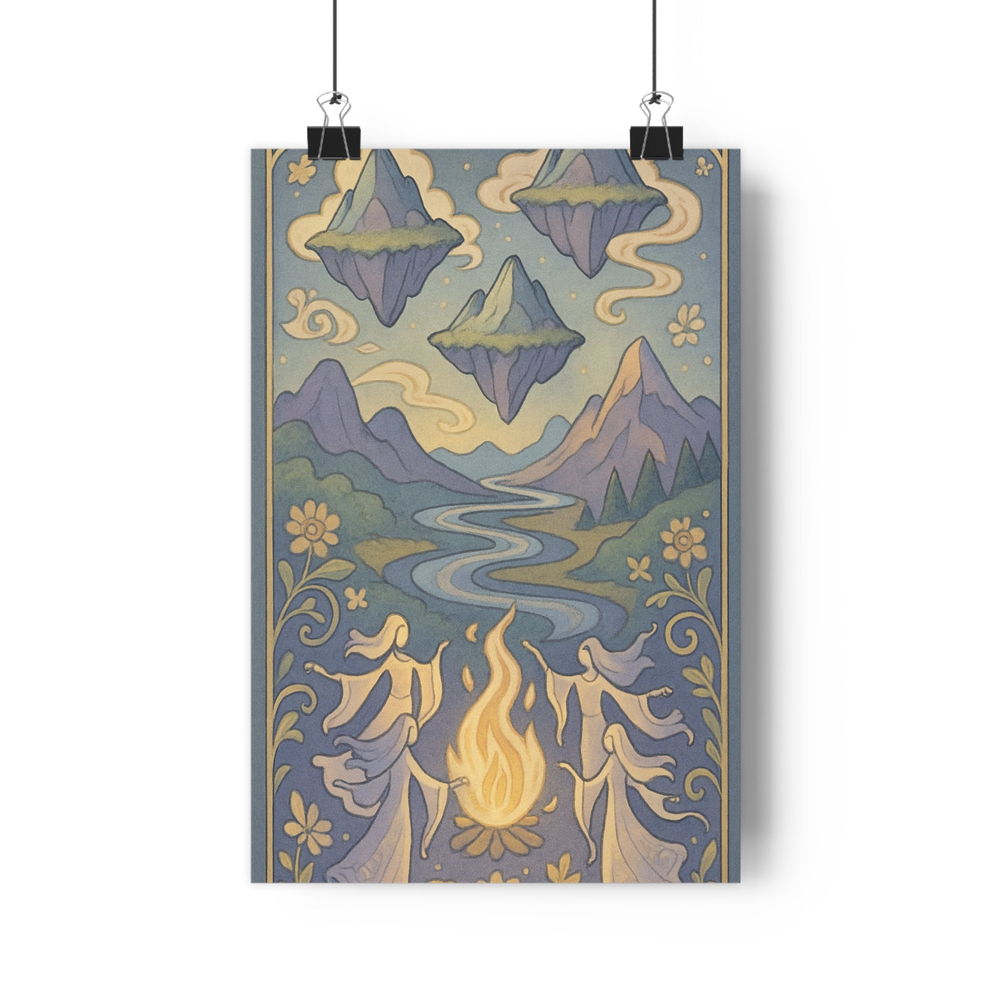 Poster décoratif bohème paysage fantastique pastel cartoon magique mystique salon chambre art mural ambiance