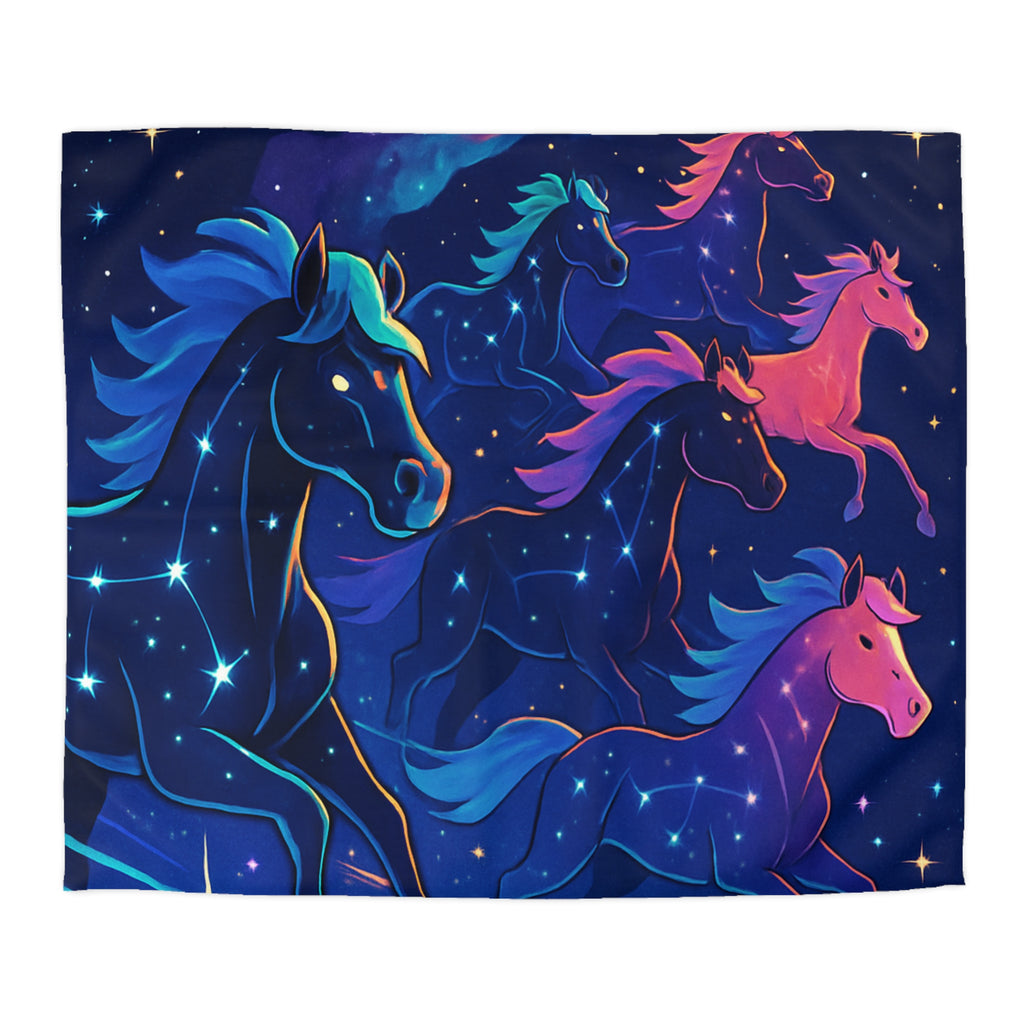 Rêve céleste: chevaux galactiques lumineux dans un univers étoilé et coloré