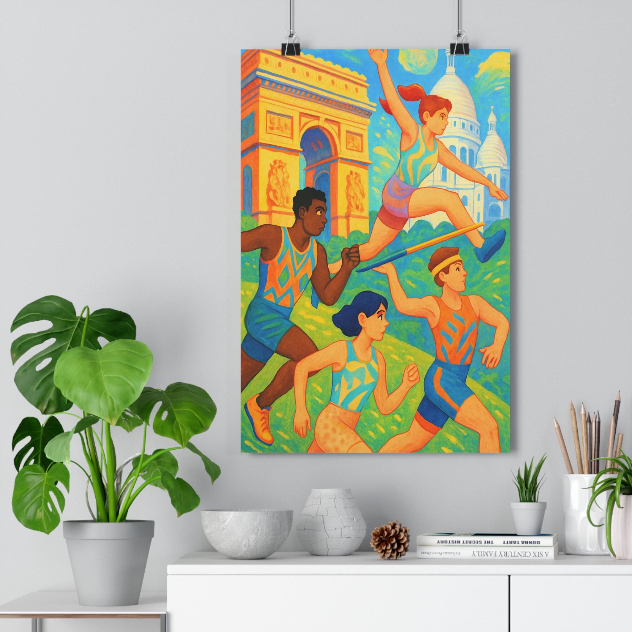 Poster décoratif dynamique art déco bleu orange vert salon chambre moderne inspirant original qualité