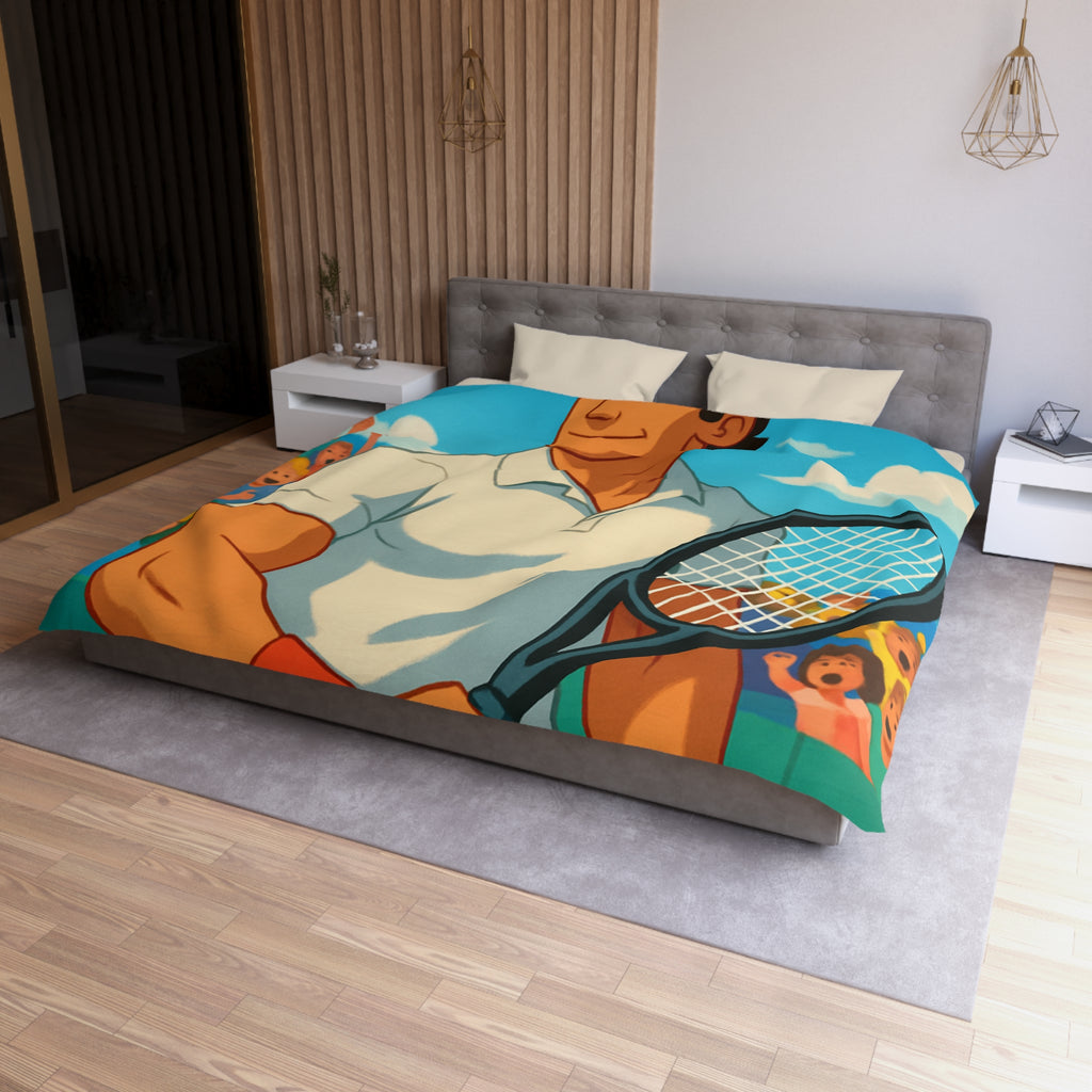 Housse de couette vibrante avec joueur de tennis vintage, bandeau et balles jaunes