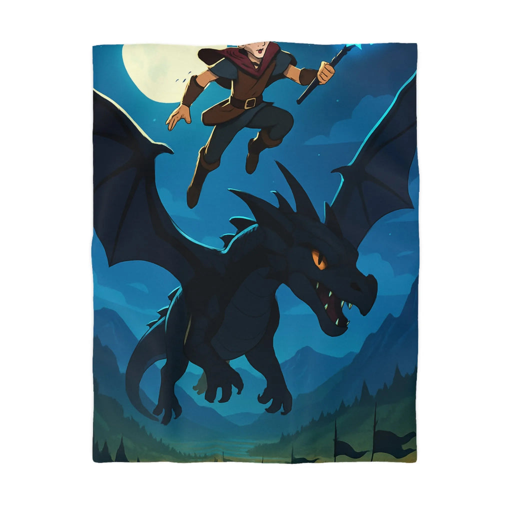 Housse de couette épique avec dragon volant et sorcier sous la pleine lune magique