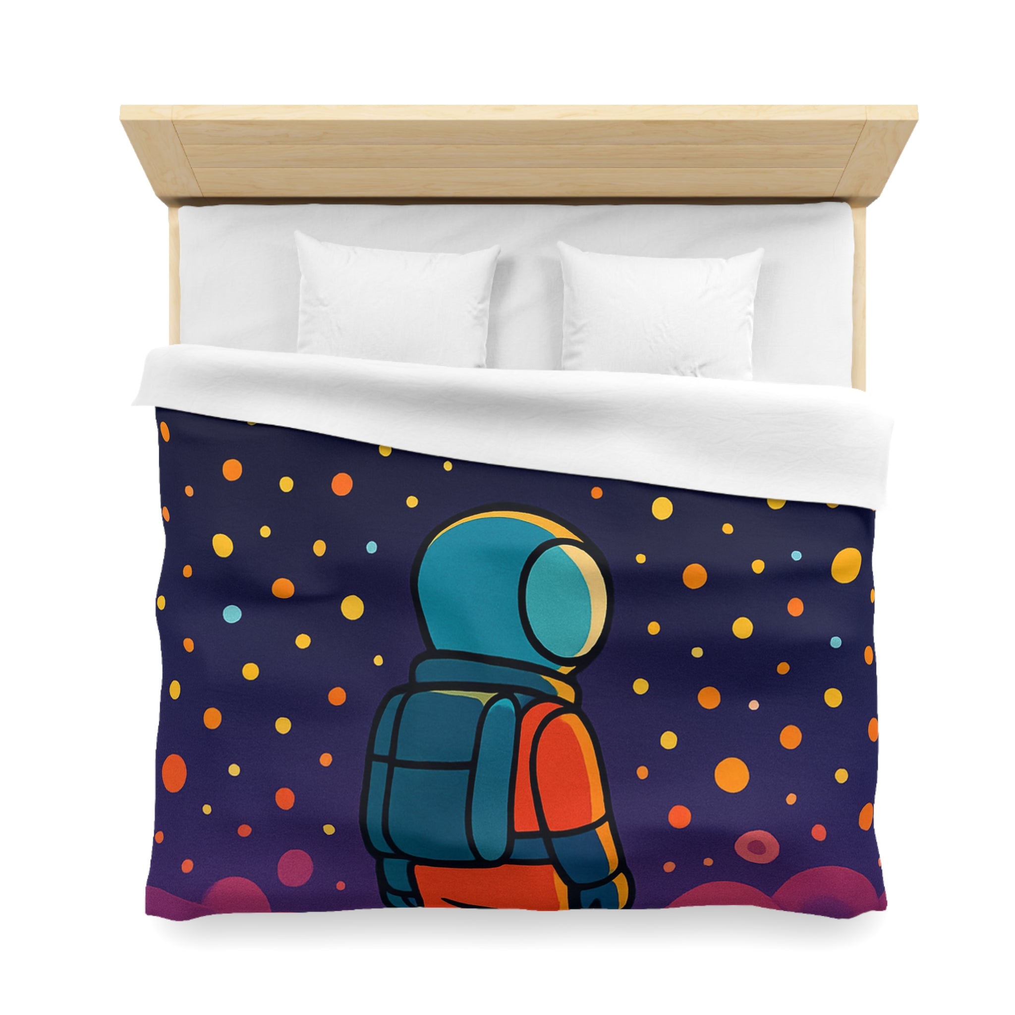Housse de couette spatiale colorée avec astronaute et étoiles multicolores pour chambre enfant