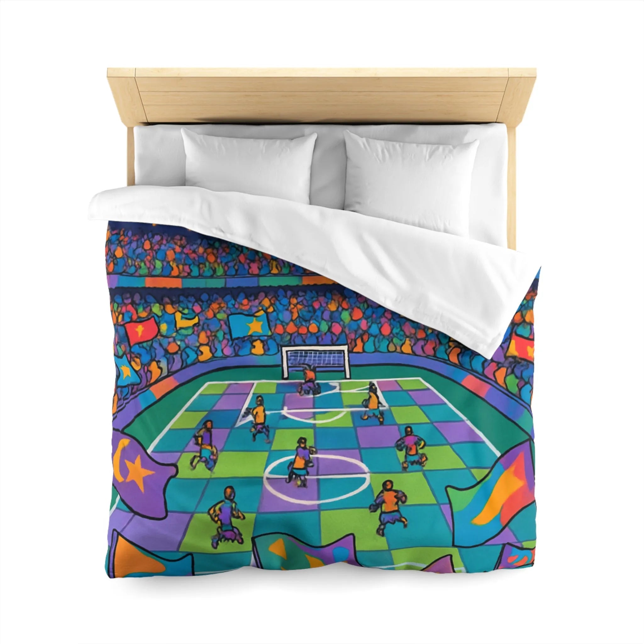 Housse de couette colorée avec motif de stade de football sous ciel étoilé