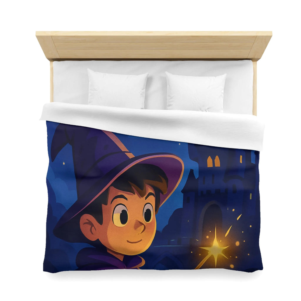 Housse de couette magique pour enfant avec jeune sorcier et château enchanté