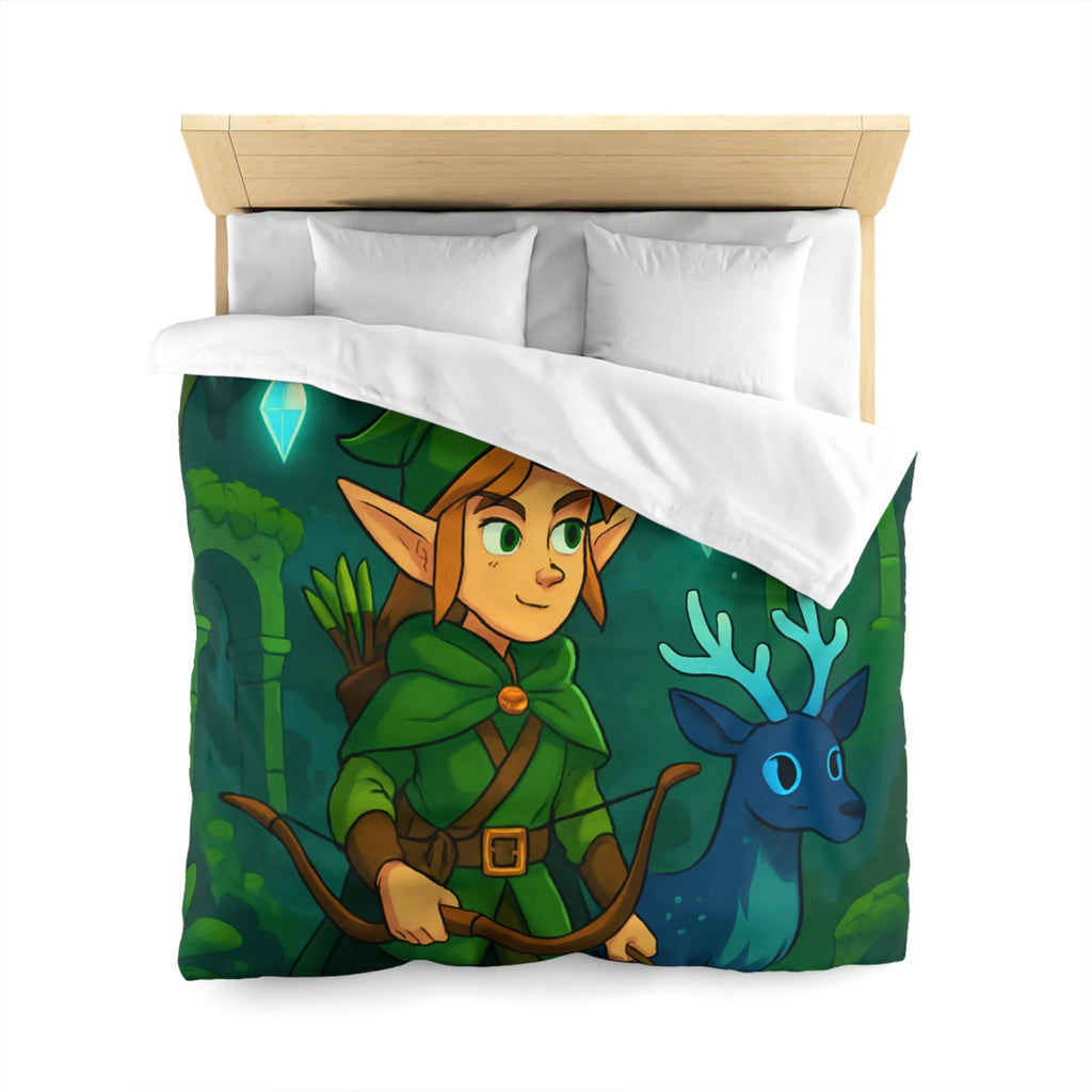 Housse de couette forêt enchantée avec lutin et cerf sous lune brillante