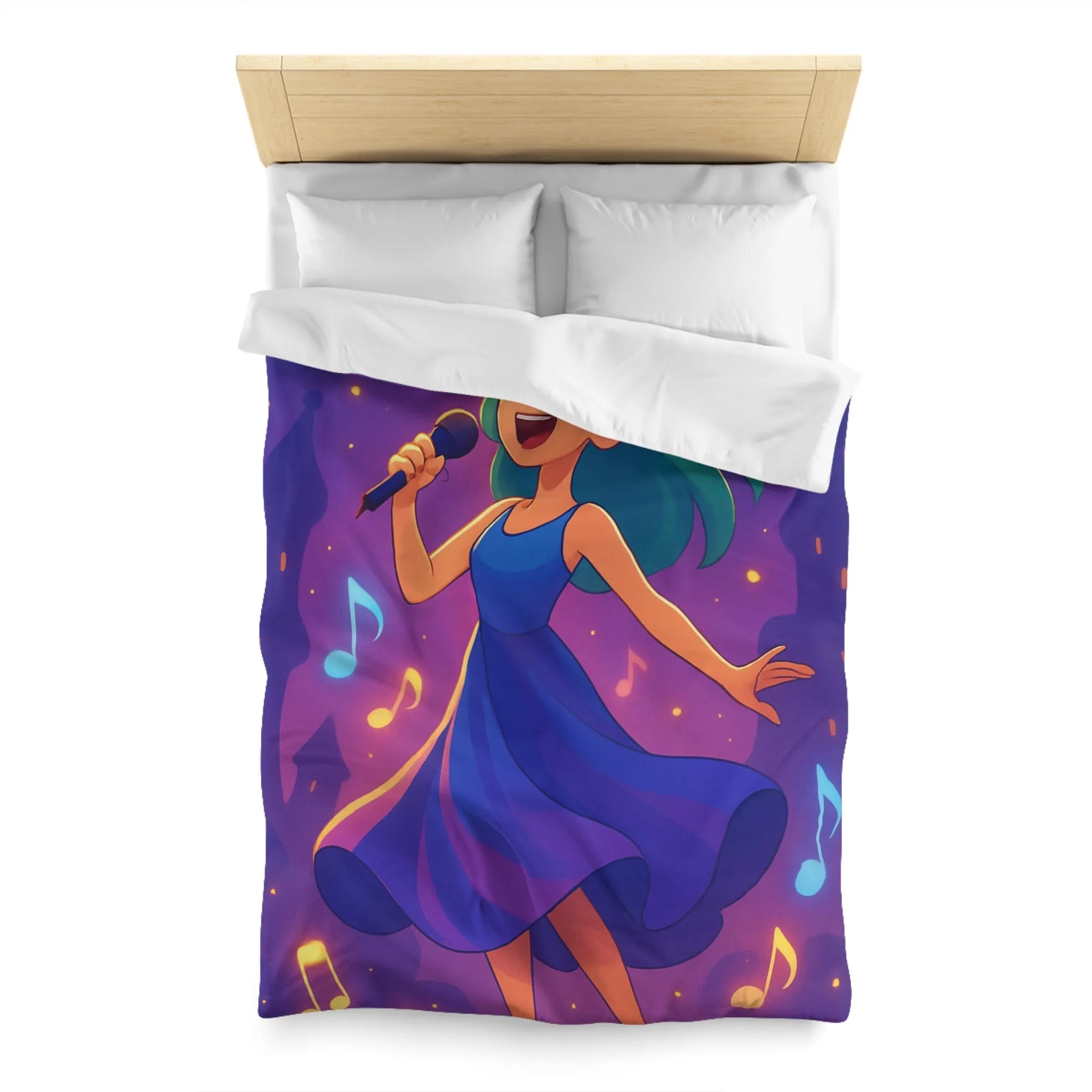 Fantaisie Vocale Féminine : Une Housse de Couette Mélodieuse pour Jeune Chanteuse Rêveuse