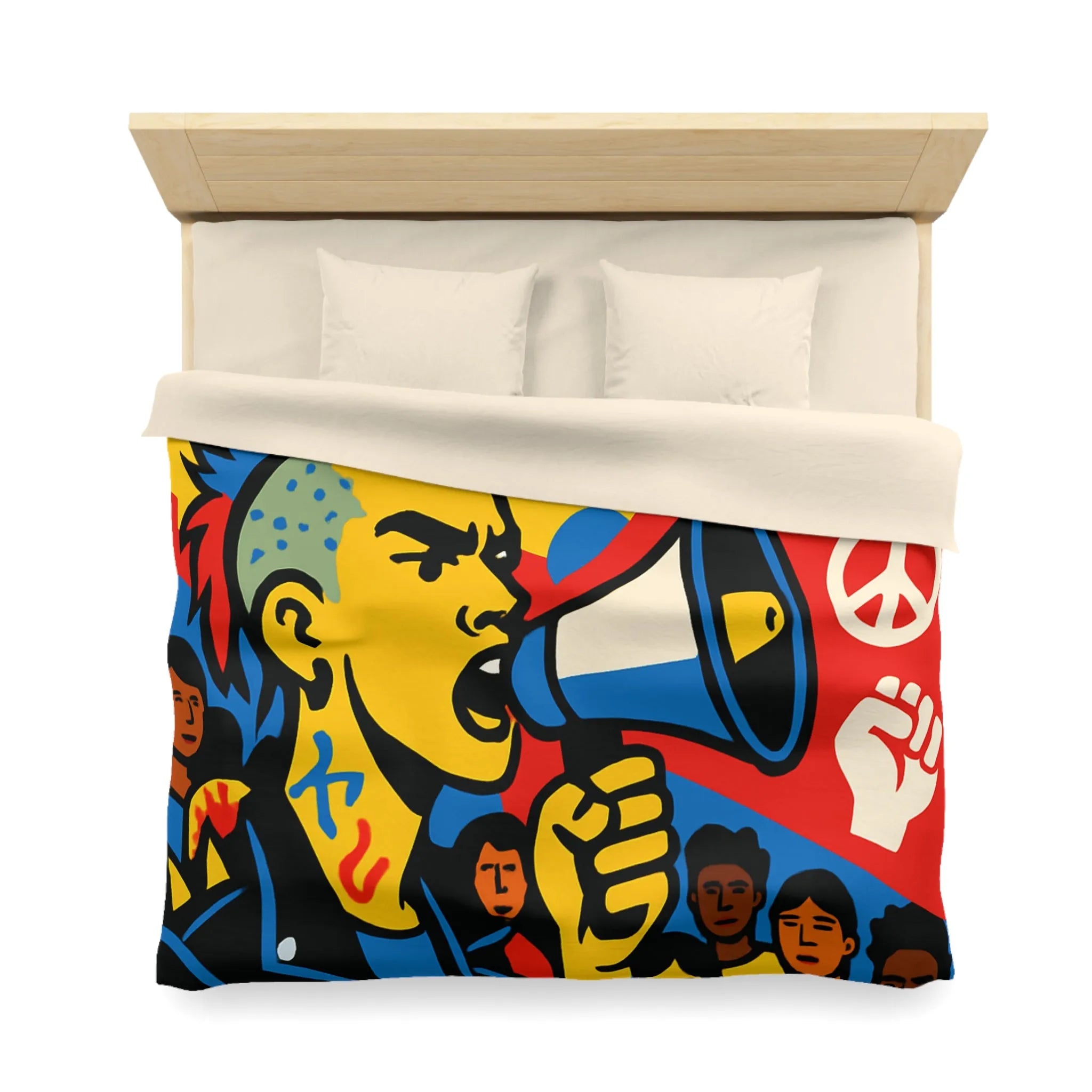 Housse de couette colorée avec illustration dynamique de manifestant engagé pour la paix