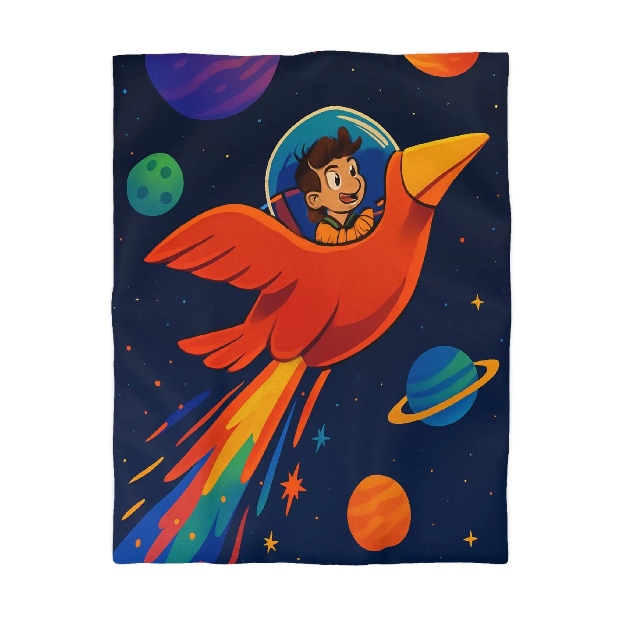 Envole-toi vers l’espace étoilé dans une fusée oiseau colorée et amusante