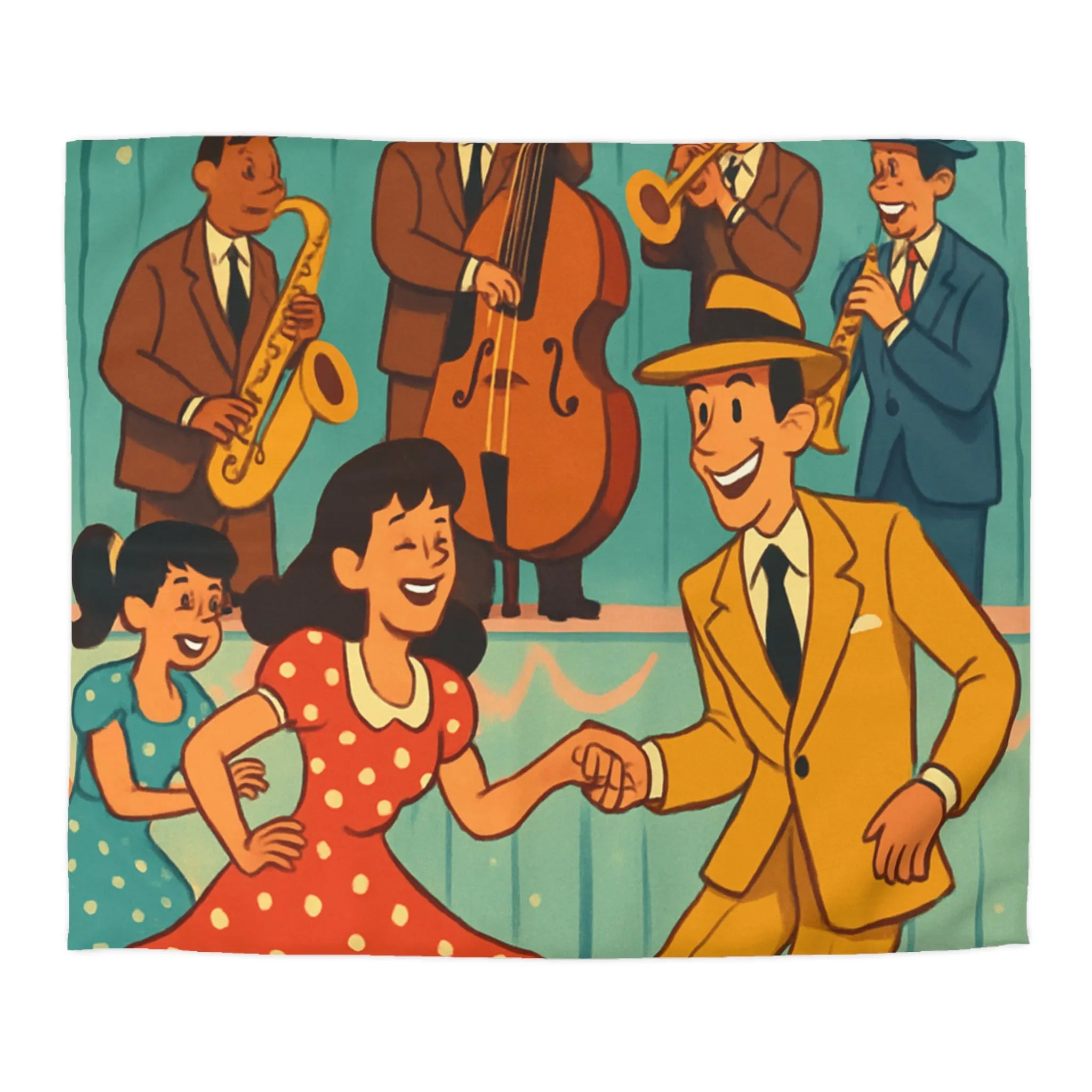 Housse de couette avec danseurs rétro en jazz vibrant et couleur vintage éclatante