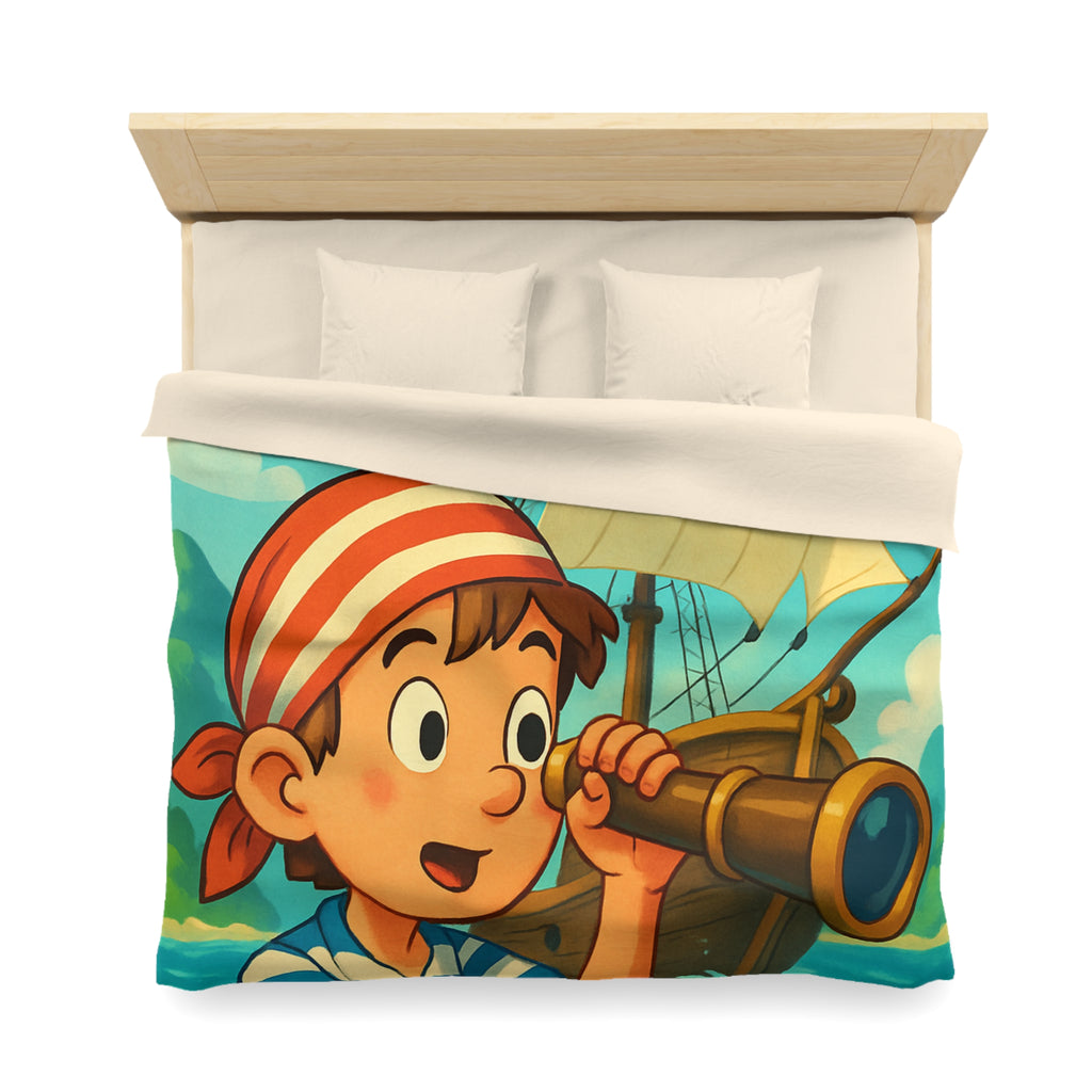 Housse de Couette Pirate Enfantine avec Bateau et Jumelles pour Chambre Aventure