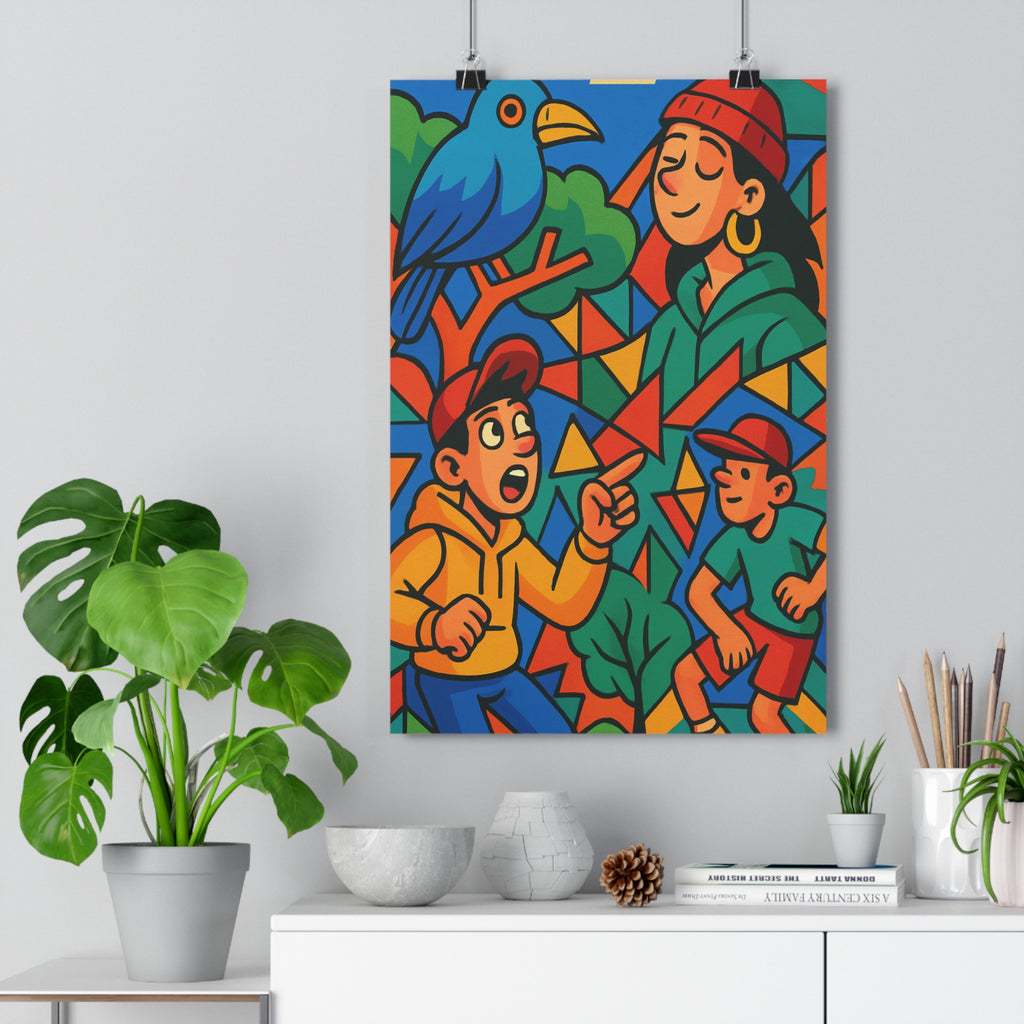 Poster décoratif moderne rouge jaune vert dynamique salon chambre urbain art contemporain tendance coloré