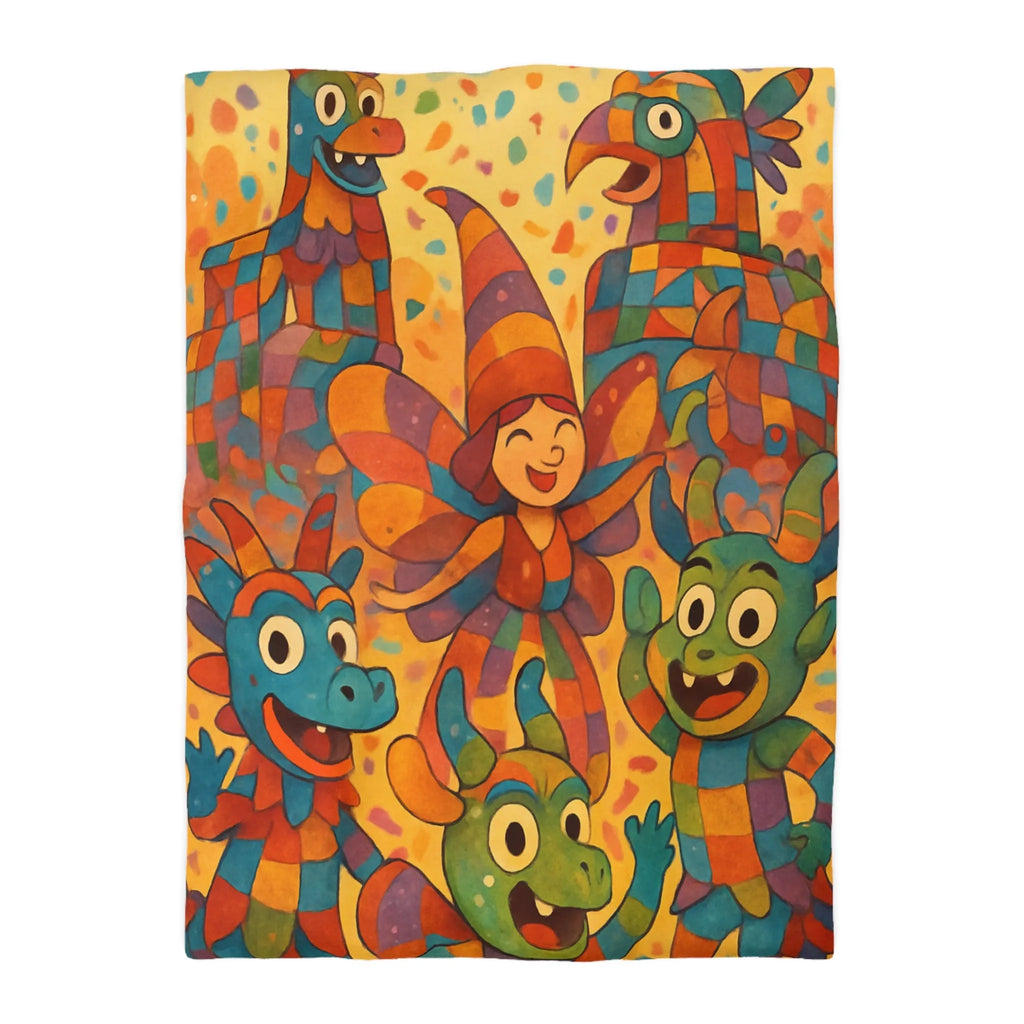 Housse de Couette Colorée Inspirée par l'Art Festif et l'Imaginaire Fantaisiste