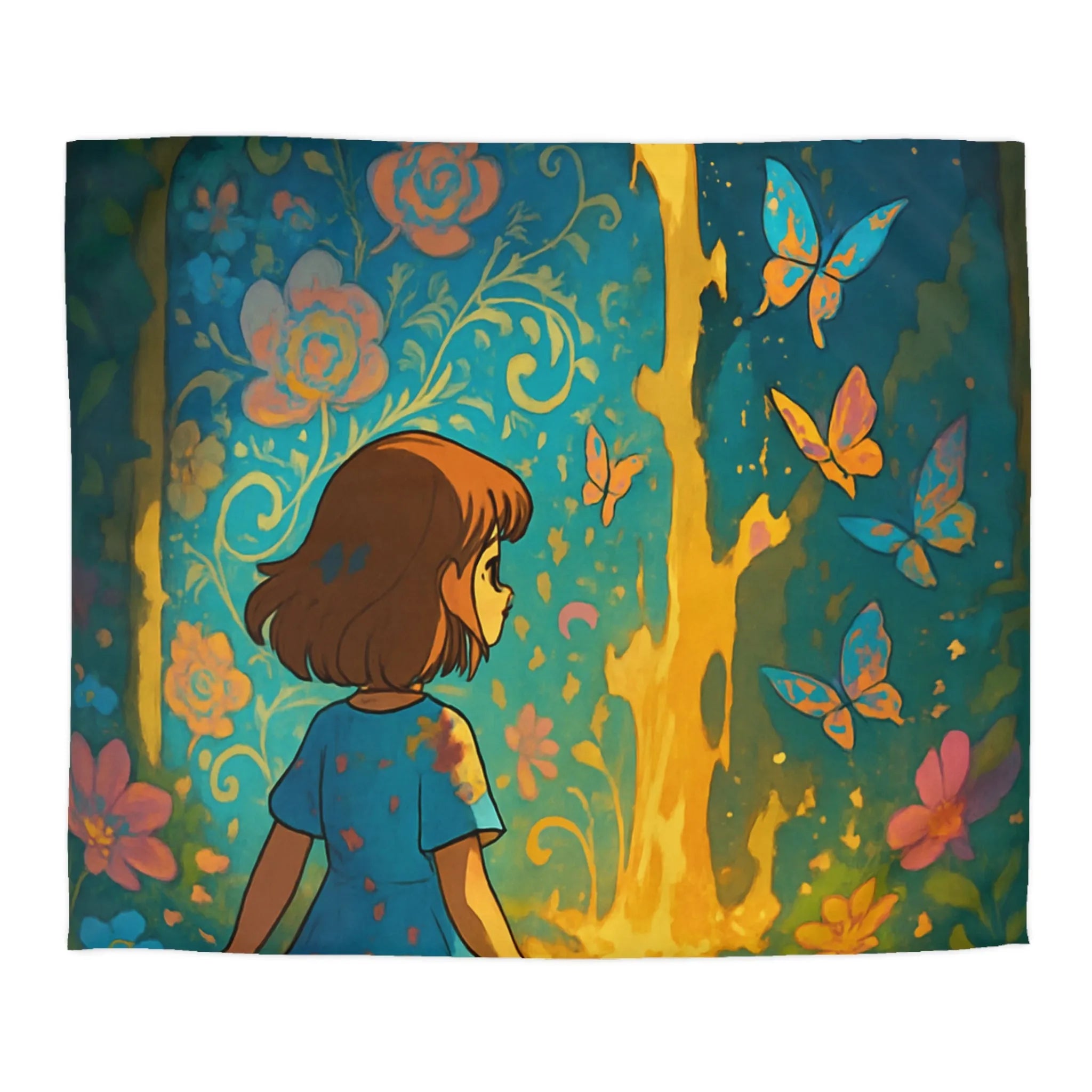 Housse de Couette Enfantine Féerique avec Papillons et Fleurs, Tons Vifs et Lumineux