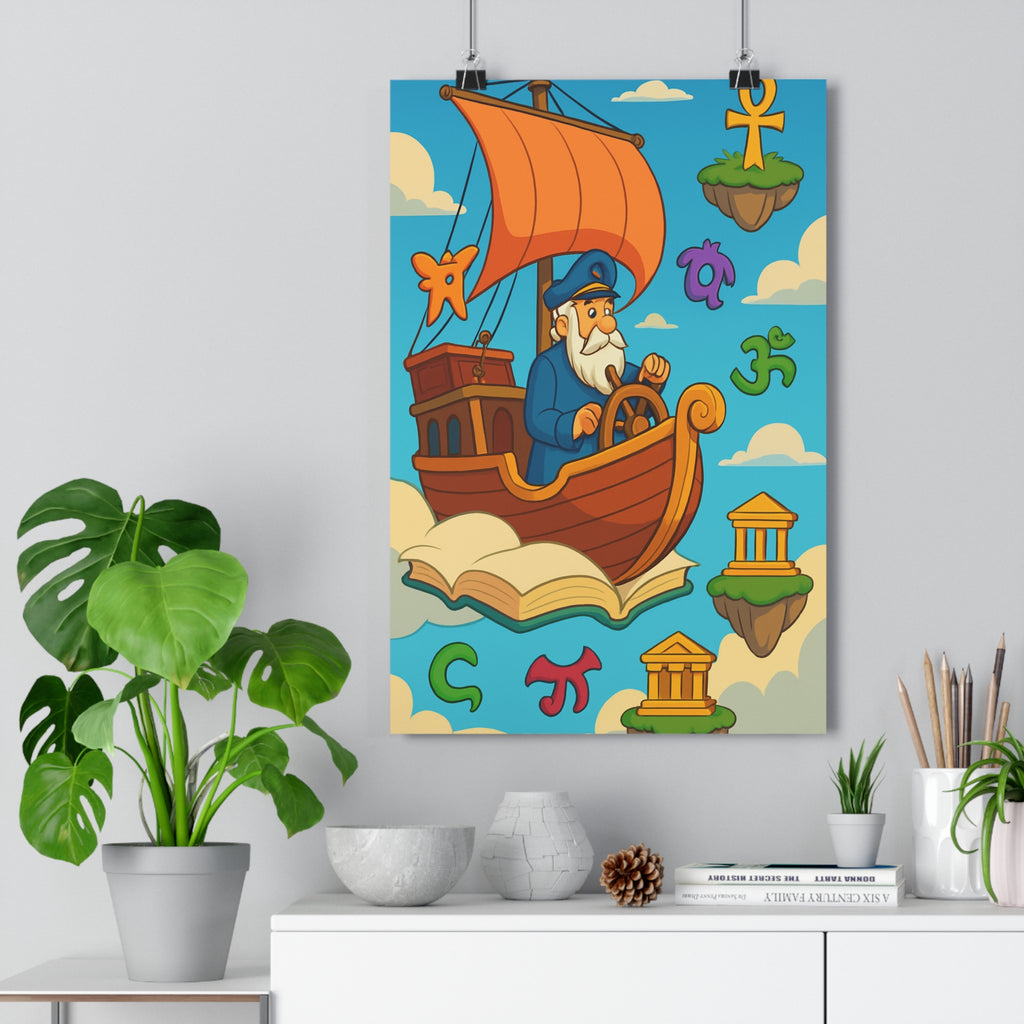 Poster décoratif aventure dessin animé bleu vert orange enfant éducatif créatif joyeux fantaisie chambre