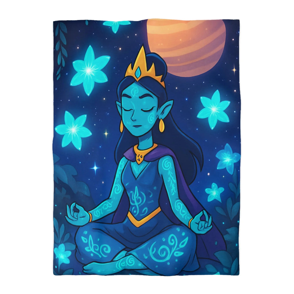 Housse de Couette Élégante avec Déesse Méditative et Étoiles, Ambiance Nocturne Mystique