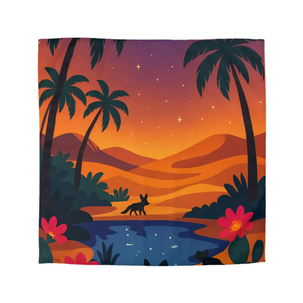Housse de couette exotique avec paysage désertique et palmiers sous ciel étoilé