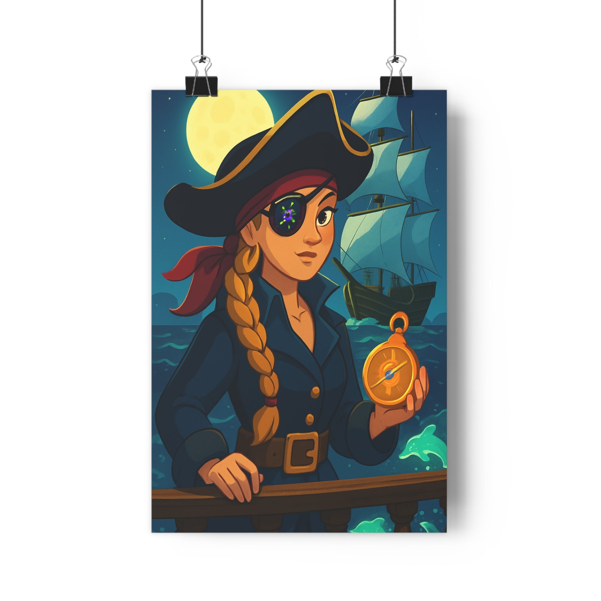 Poster décoratif pirate cartoon lumineux bleu blanc ciel étoilé aventure chambre enfant magique marin