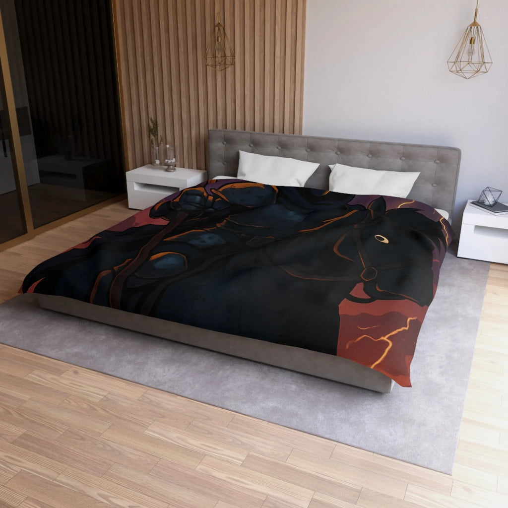 Housse de couette à motif intrigant avec faucheuse menaçante et cheval sombre en action