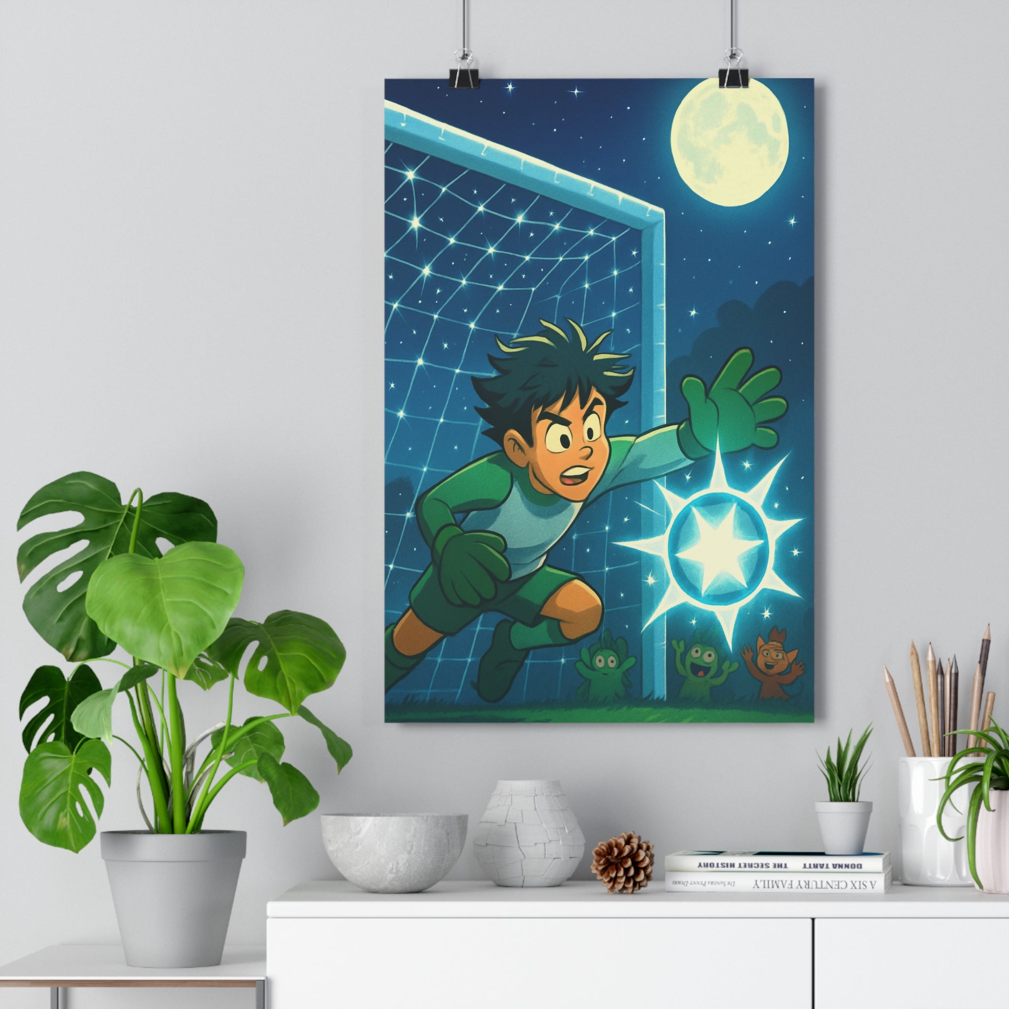 Poster décoratif football vert étoilé mystique aventure enfant chambre fantastique lumineux créatif captivant dynamique