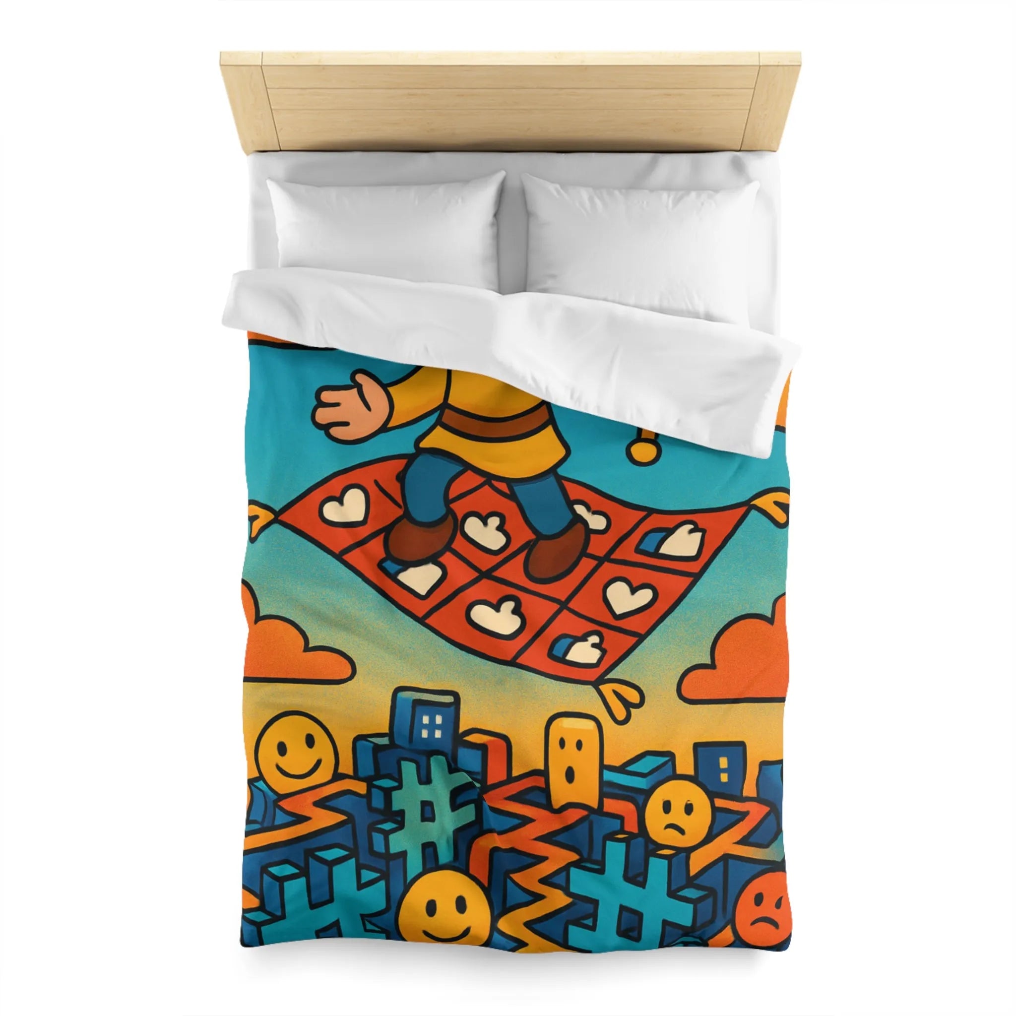 Housse de couette colorée avec un personnage sur un tapis volant magique