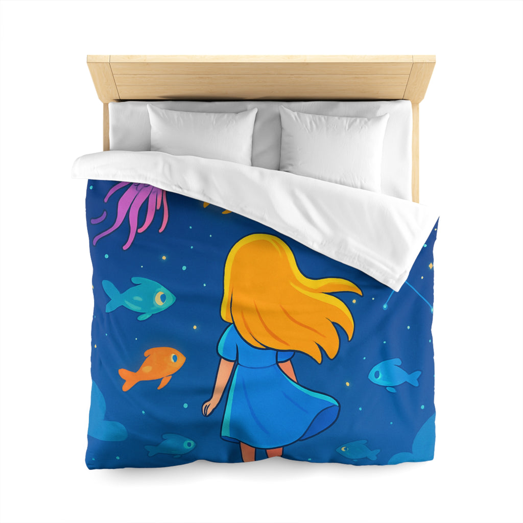 Housse de couette océane enfantine avec animaux marins, étoile ciel bleu magique