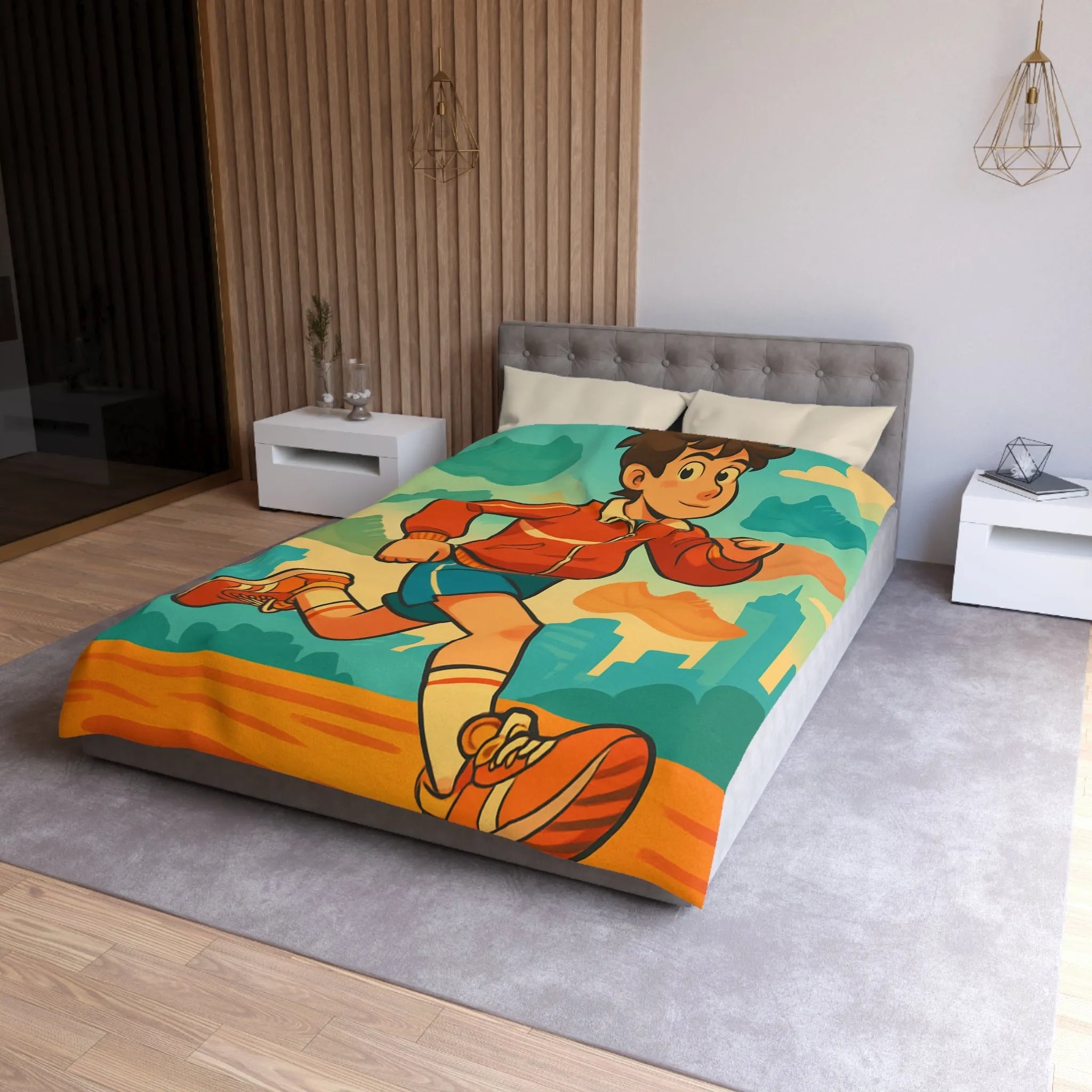 Housse de couette dynamique pour enfant avec athlète et nuancé de chaussures colorées