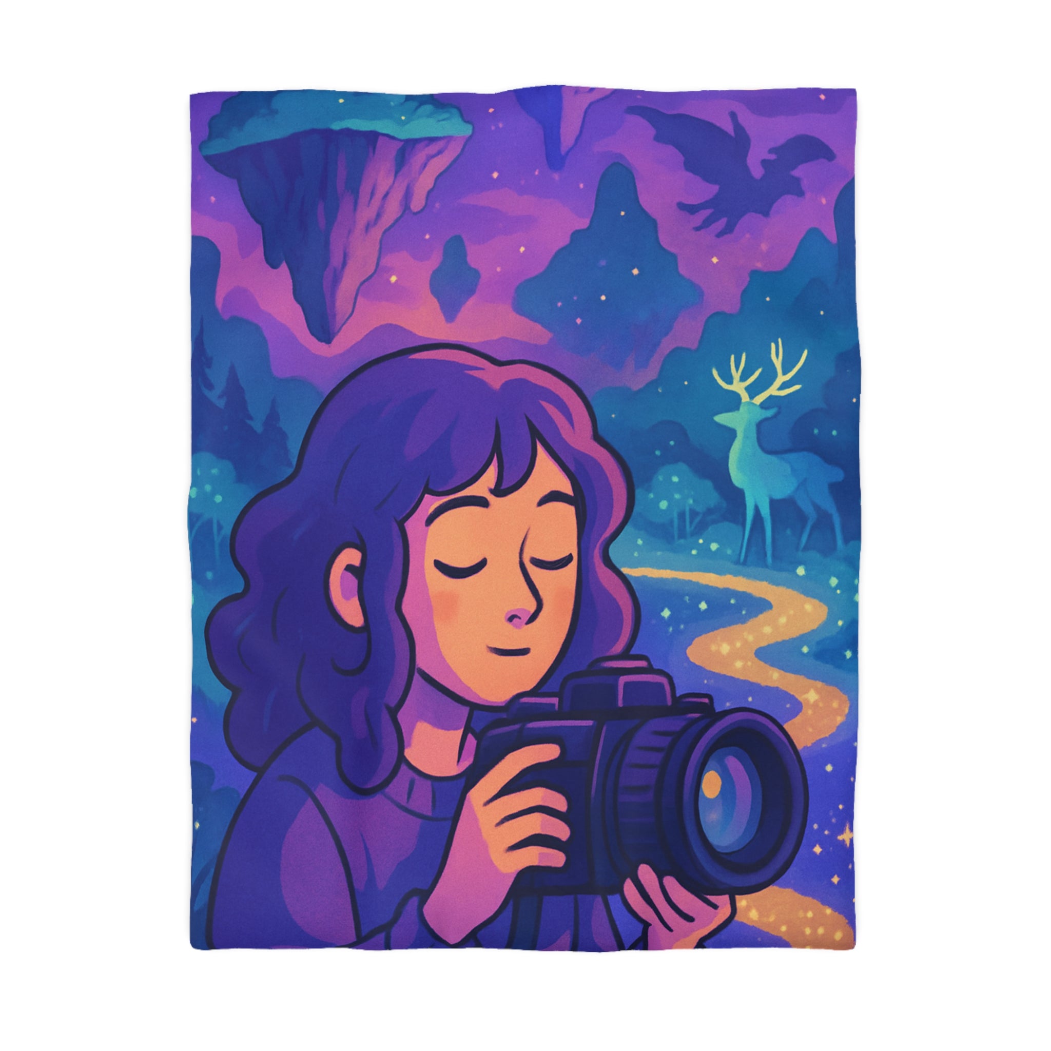 Housse de Couette Mystique avec Paysage Onirique et Envolée de Montagnes Flottantes